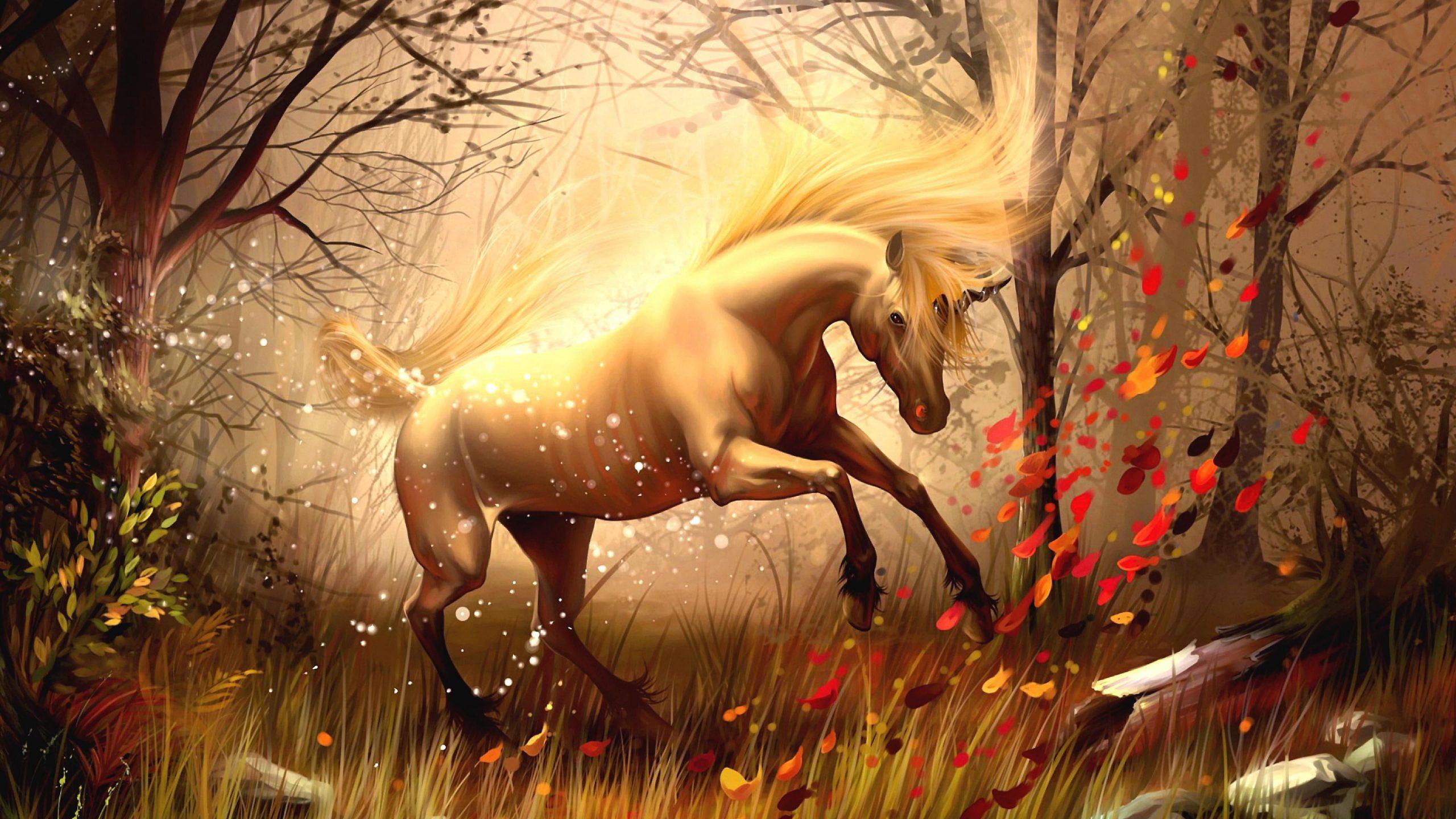 2560x1440 Nature, Horse, Unicorn Wallpaper, Tree, Fantasy Art, Artwork, Mythology