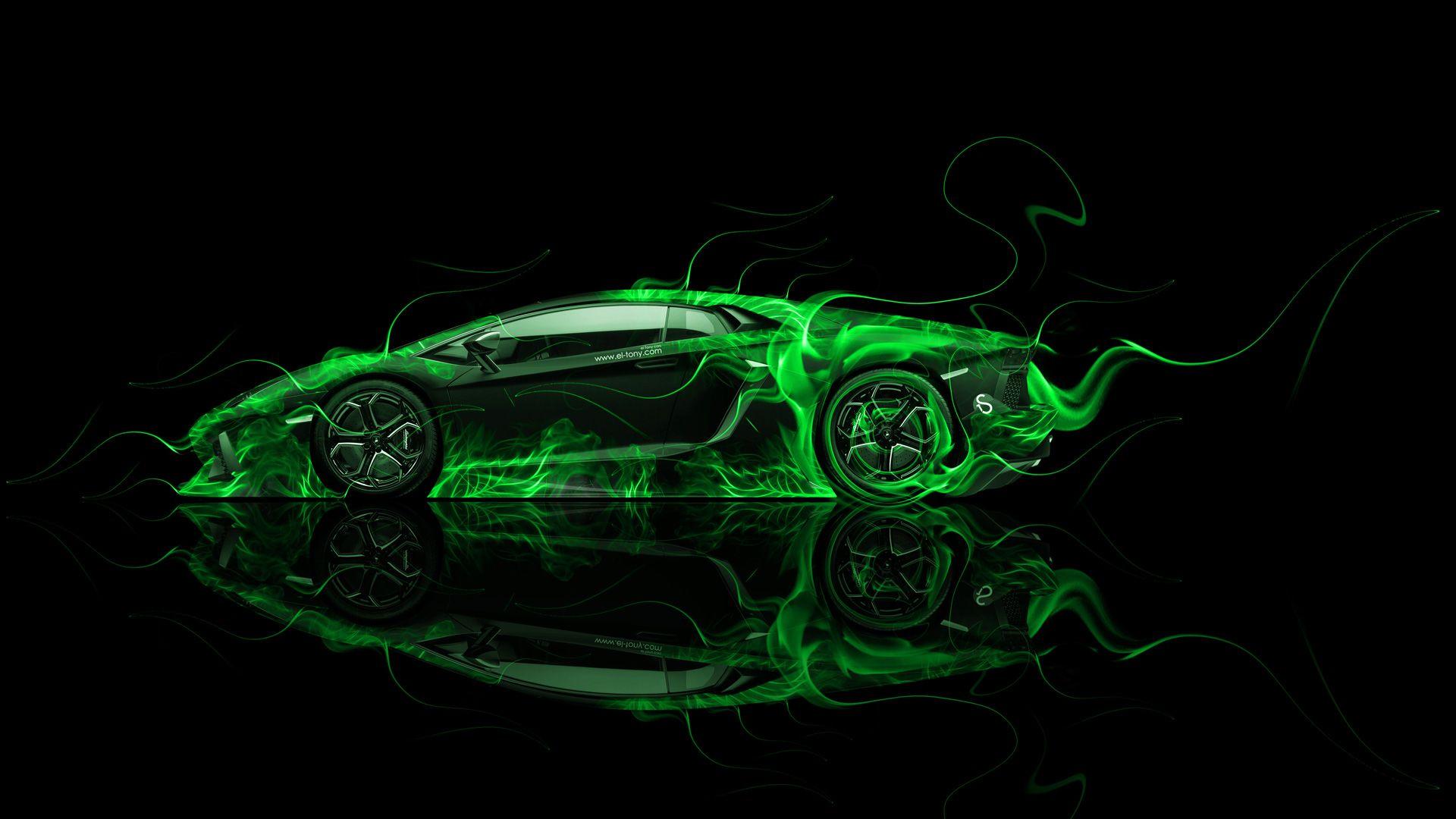 1920x1080 Lamborghini Aventador Side Green Fire Abstract Car 2014 HD Wallpaper Design By Tony Kokhan. Lamborghini Aventador, Lamborghini, Lamborghini Sesto Elemento