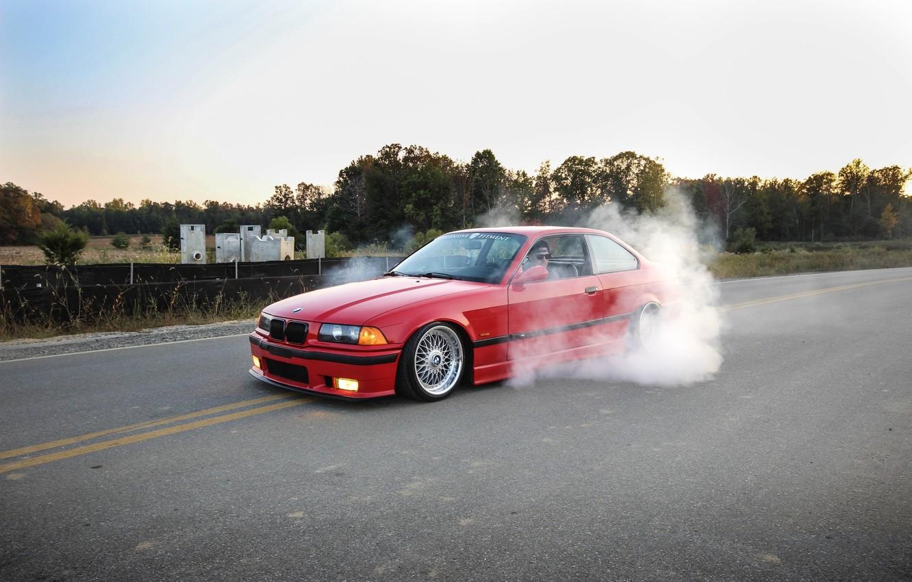 1332x850 Wallpaper tuning, bmw, BMW, red, wheels, drift, smoke, tuning, power, front, burnout, face, germany, low, stance, e36 image for desktop, section bmw