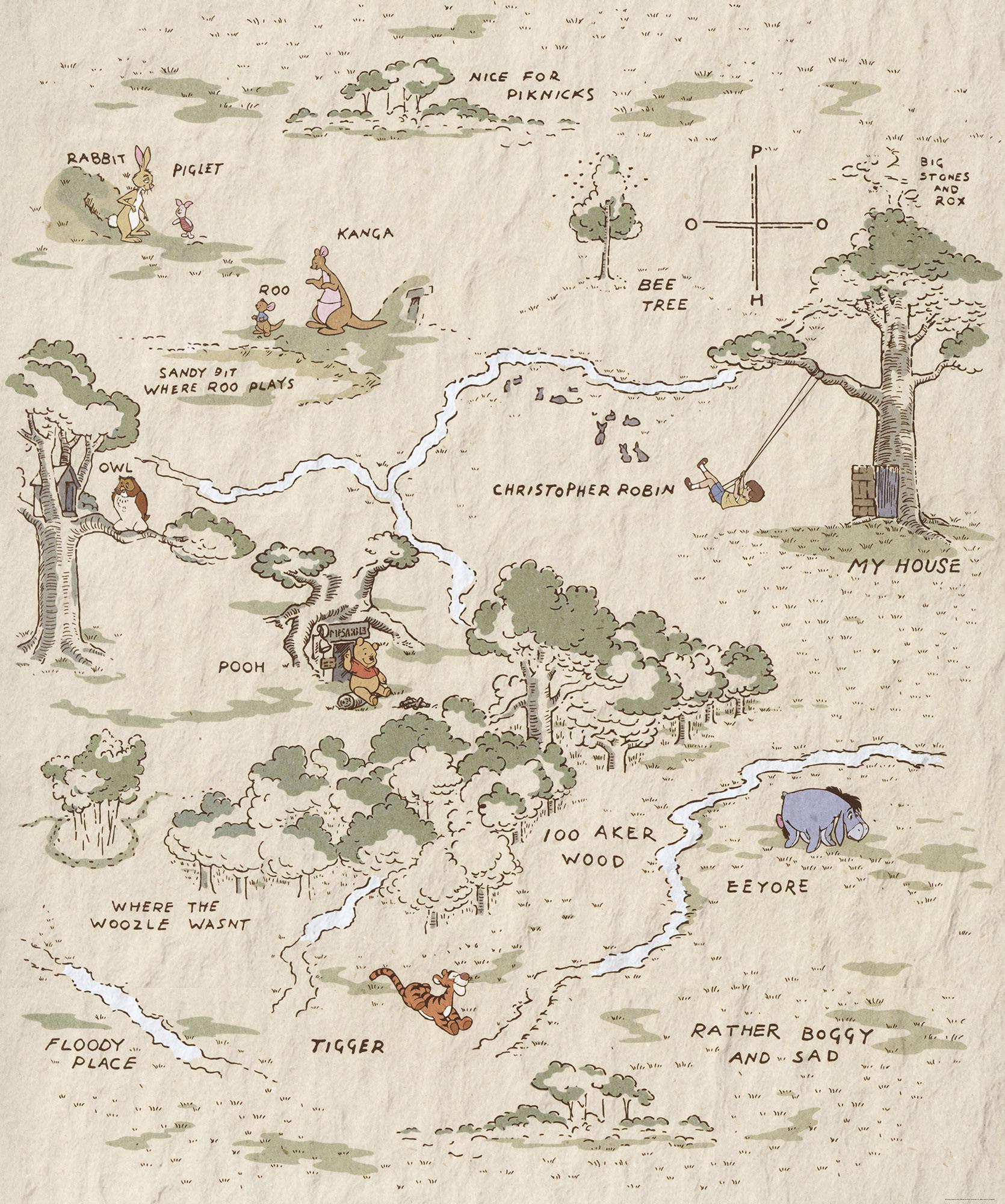 1670x2000 Photomurals. Digital print photomural Winnie the Pooh Map