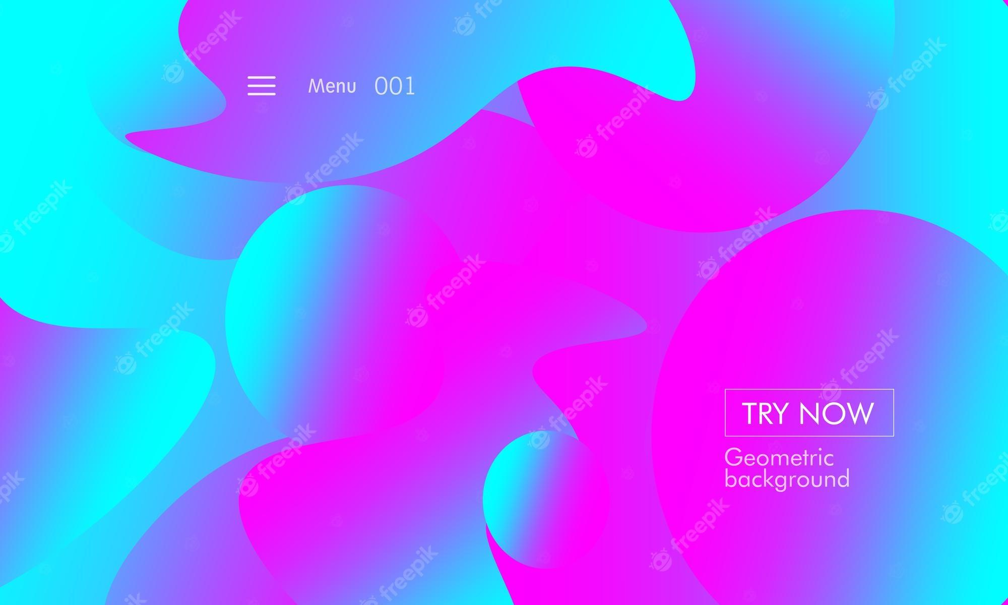 2000x1200 Premium Vector. Pink purple and blue gradient background with try now text geometric figures abstract patterns beautiful mix of colors ink liquid circles rounded forms template wallpaper for smart device