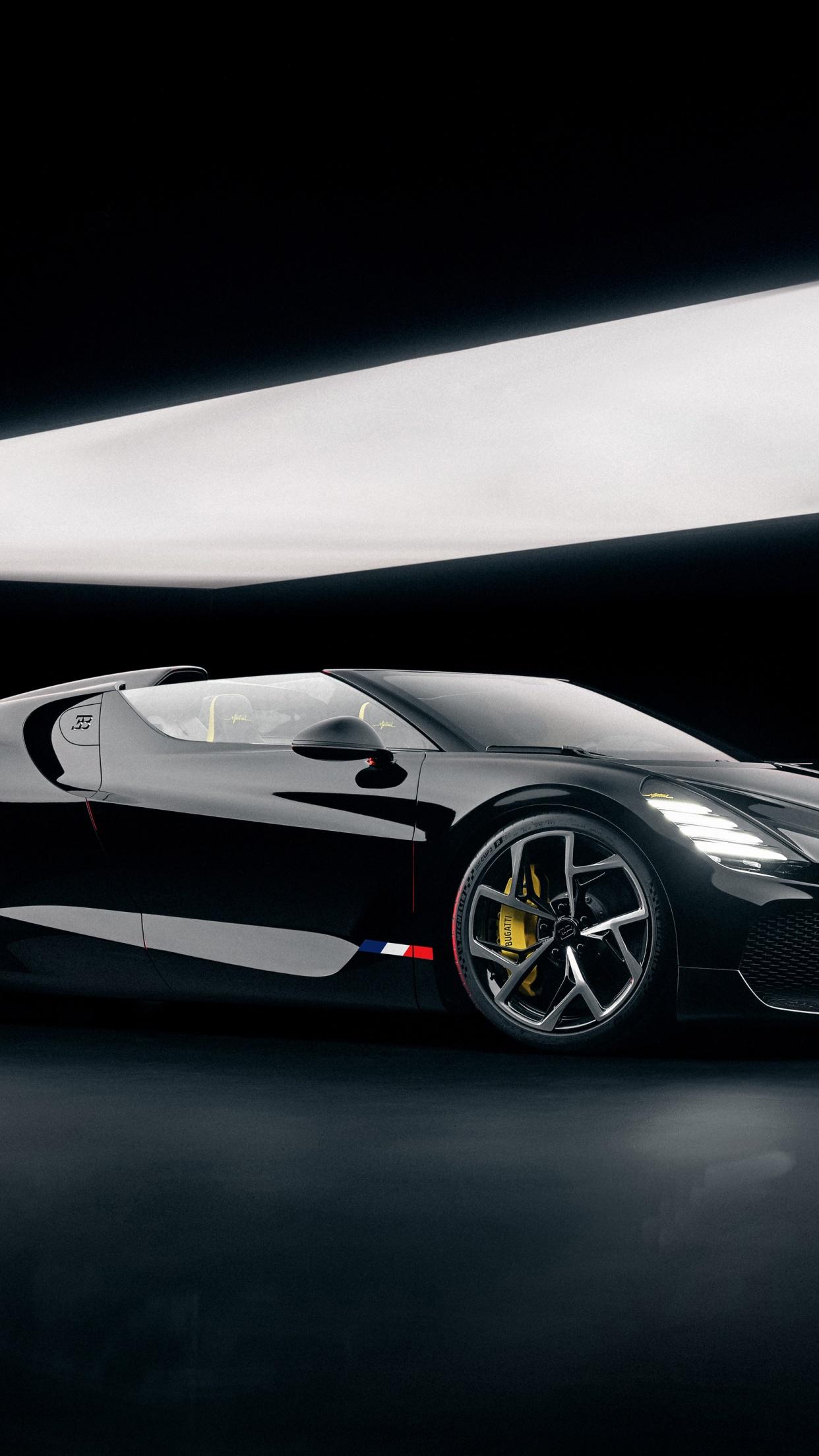 1242x2208 Bugatti W16 Mistral Wallpaper 4K, Sports Cars, Black Dark