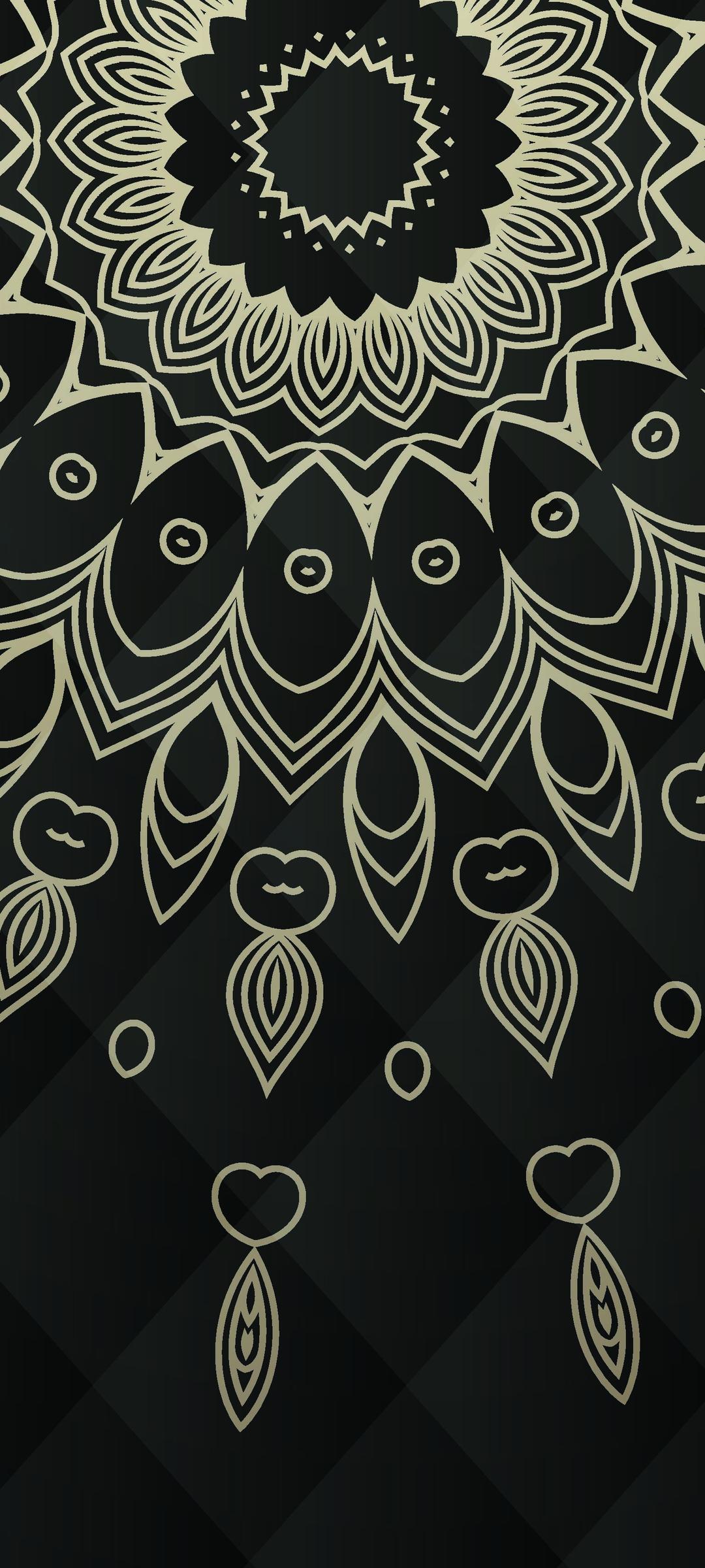 1080x2400 Download Background, Abstraction, Mandala, Pattern, Gold, Black, Upholstery Wallpaper in 1080x2400 Resolution