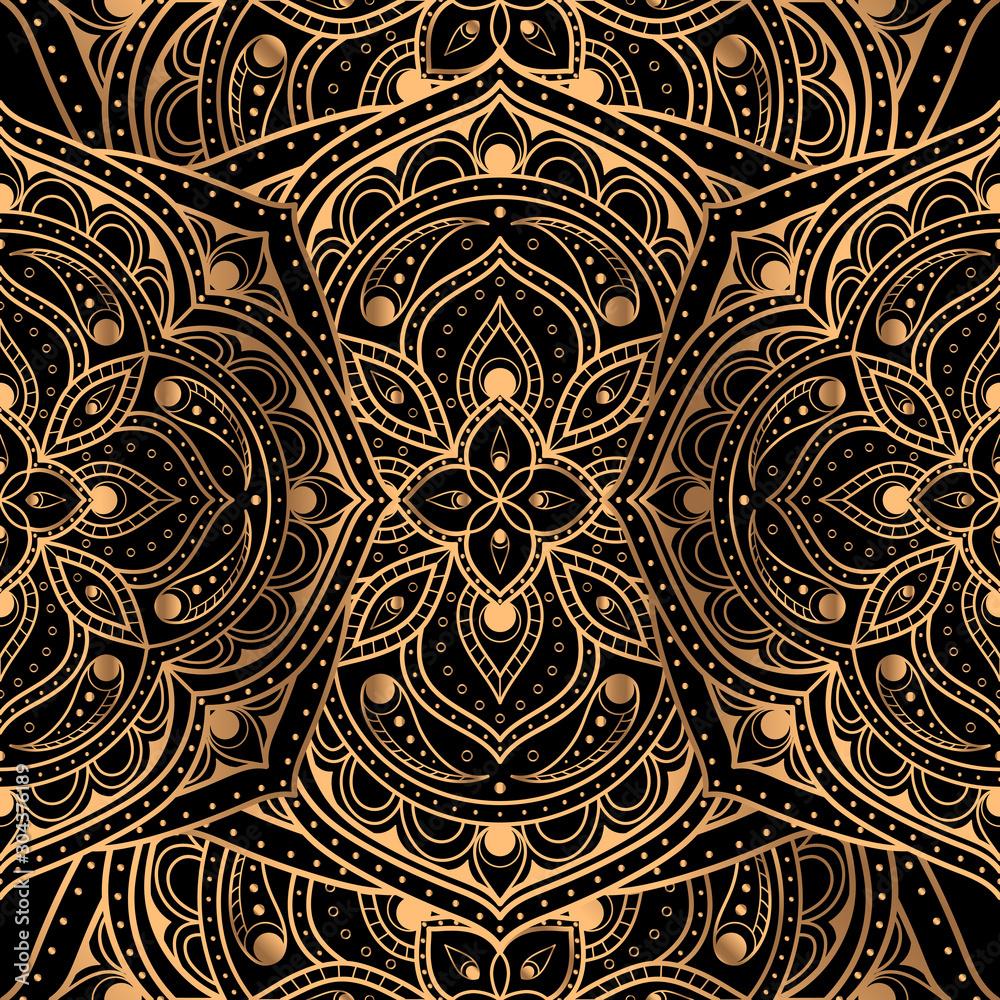 1000x1000 Royal pattern seamless vector. Gold black mandala luxury background. Moroccan for holiday party, New Year wrapping paper, Christmas wallpaper, beauty spa salon, wedding invitation. Stock Vector