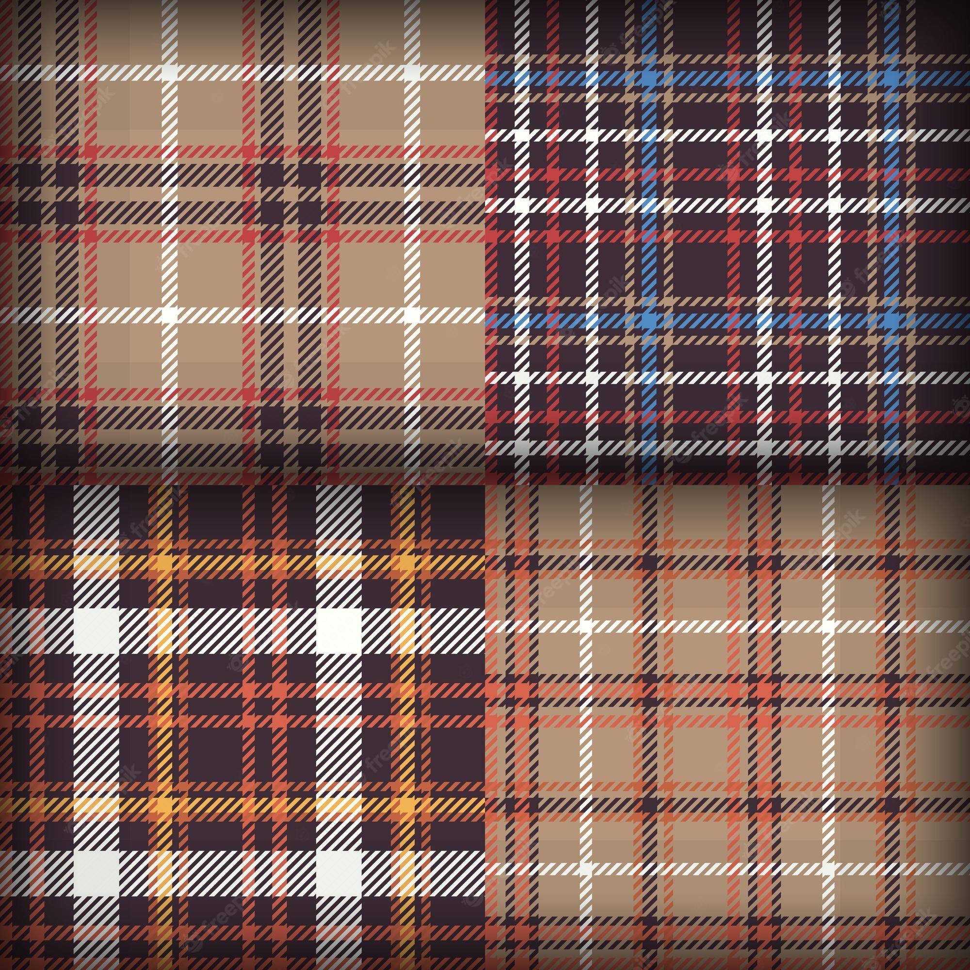 2000x2000 Premium Vector. Bundle tartan plaid pattern background flannel shirts vector illustration for wallpaper brown blue and white line colors fabric texture scottish cage
