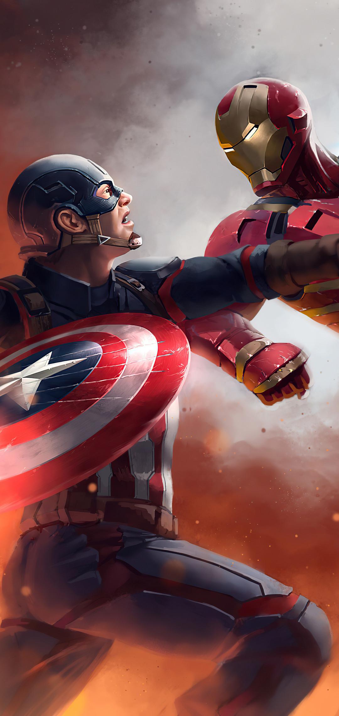 1080x2280 Captain America Vs Iron Man Civil War Art 4k One Plus Huawei p Honor view Vivo y Oppo f Xiaomi Mi A2 HD 4k Wallpaper, Image, Background, Photo and Picture