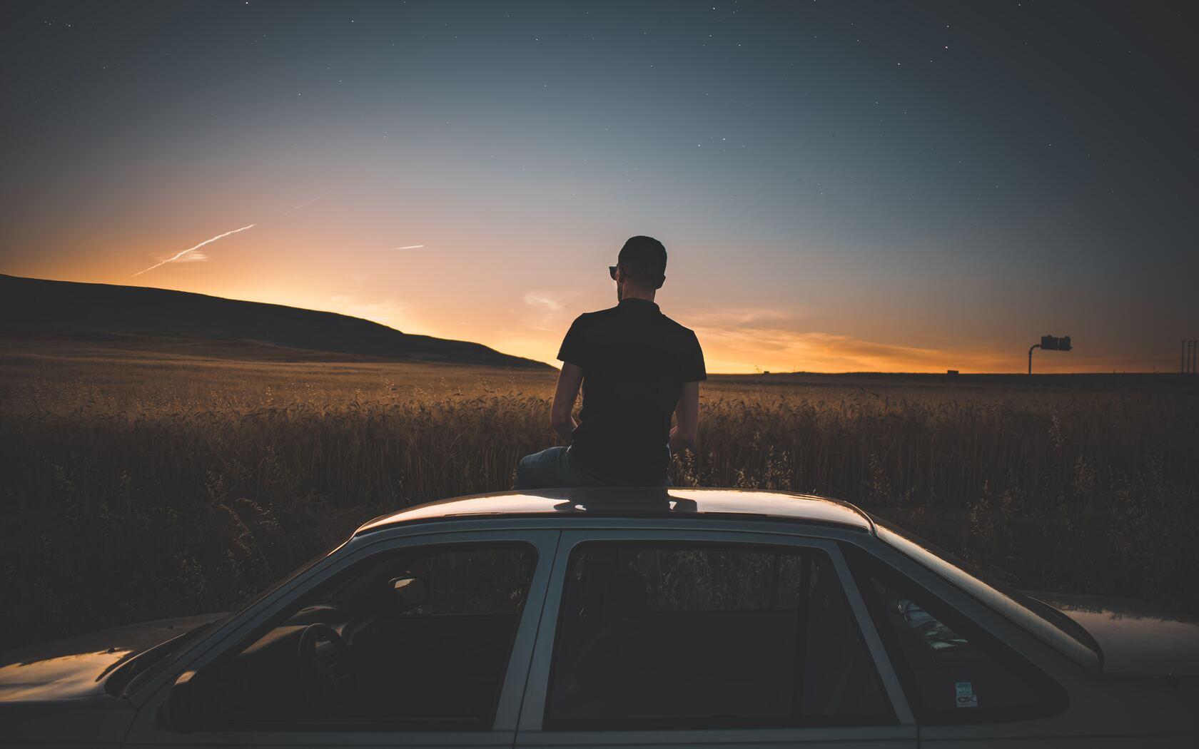 1680x1050 Boy Sitting On Top Of Car Watching Nature View 5k 1680x1050 Resolution HD 4k Wallpaper, Image, Background, Photo and Picture