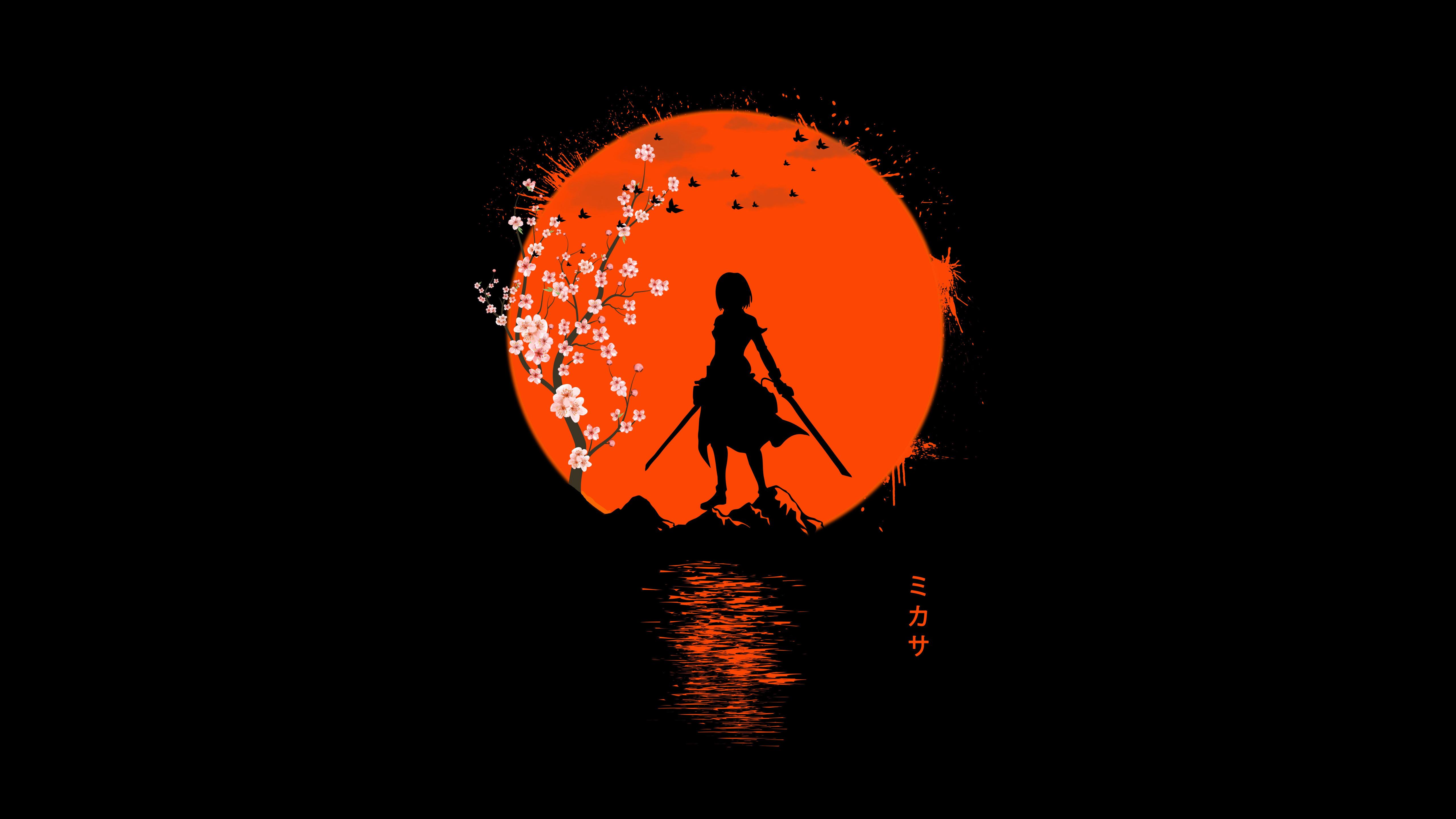 5120x2880 Mikasa Ackerman Wallpaper 4K, Attack On Titan, Black Dark