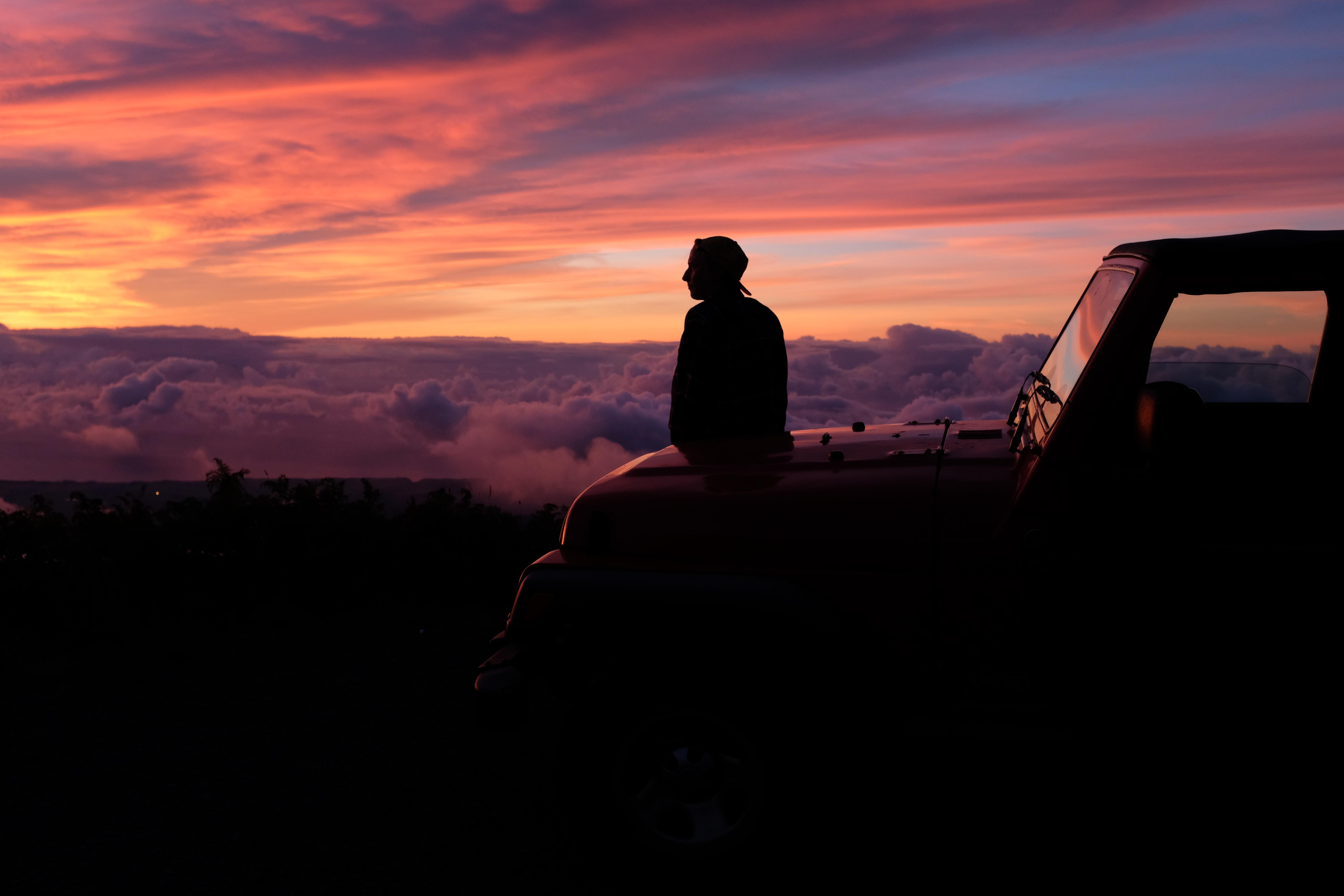 6000x4000 6000x4000 silhouette, mist, sunset, transport, travel, adventure, sky, cloud, person, jeep, fog, vehicle, road trip, sat, outdoors, car, beauty, wonder, summer, sunrise, Creative Commons image Gallery HD Wallpaper