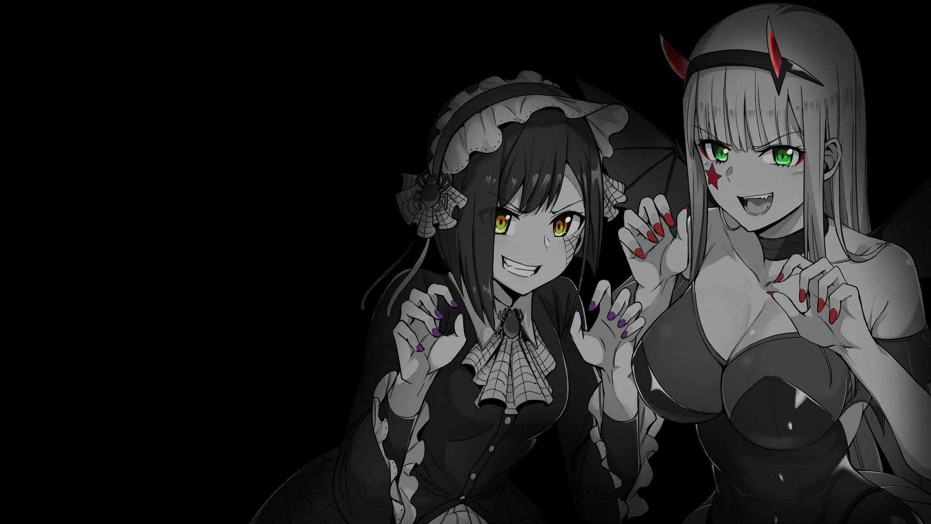 1920x1080 Black Background Dark Background Simple Background Anime Girls Selective Coloring Zero Two Darling I Wallpaper:1920x1080