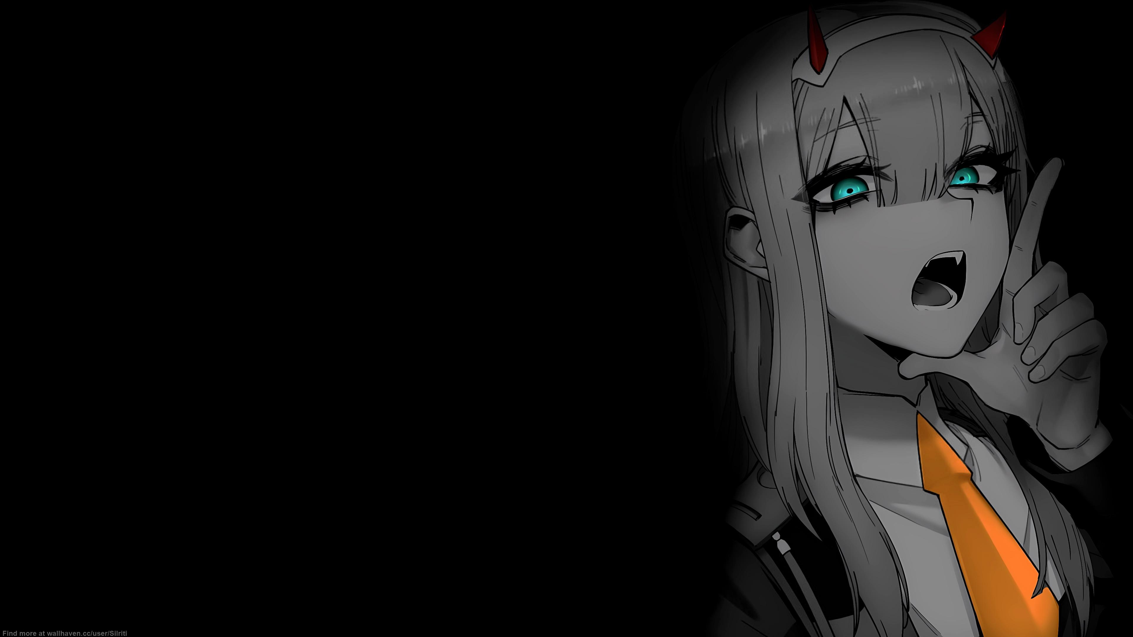 3840x2160 Selective Coloring Black Background Dark Background Simple Background Anime Girls Darling In The Fra Wallpaper:3840x2160