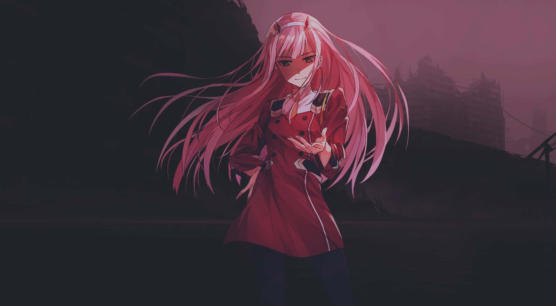 1920x1059 Download A Girl With Pink Hair Standing In A Dark Area Wallpaper