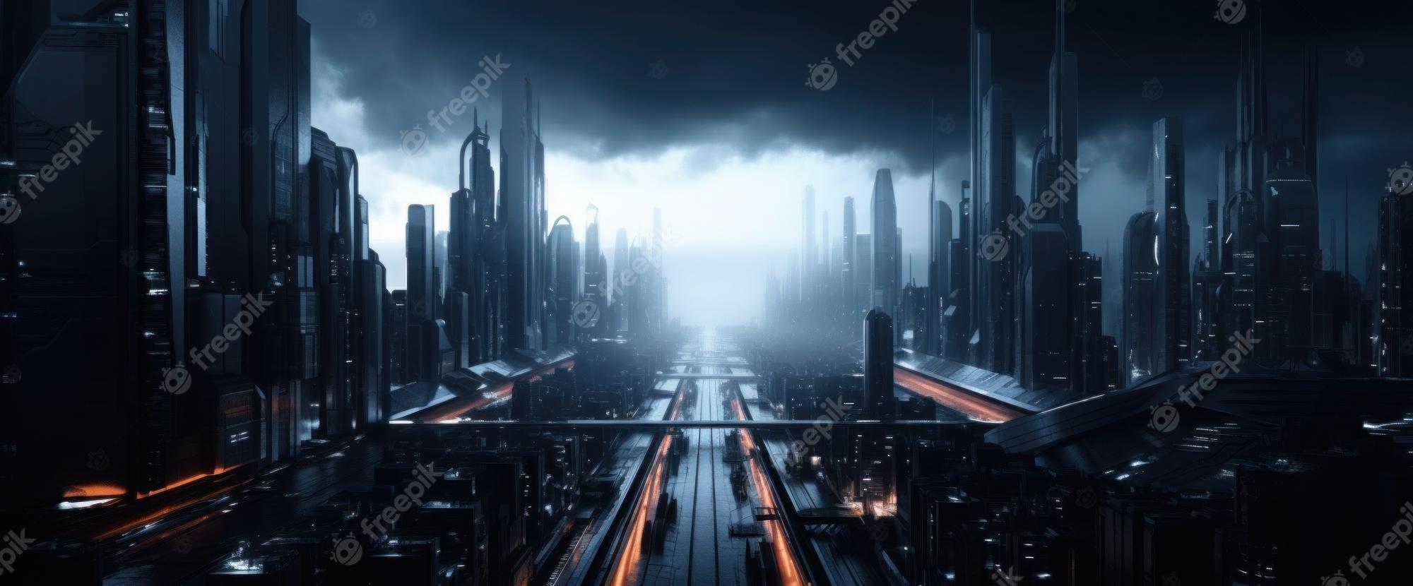 2000x830 Premium Photo. A dark city of future