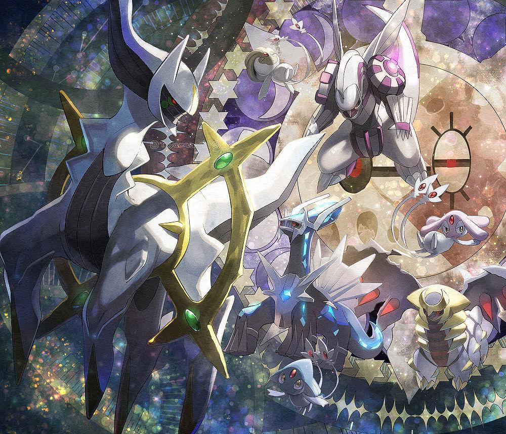 giratina, arceus, dialga, palkia, and giratina (pokemon) drawn by  kemonomichi_(blue_black)