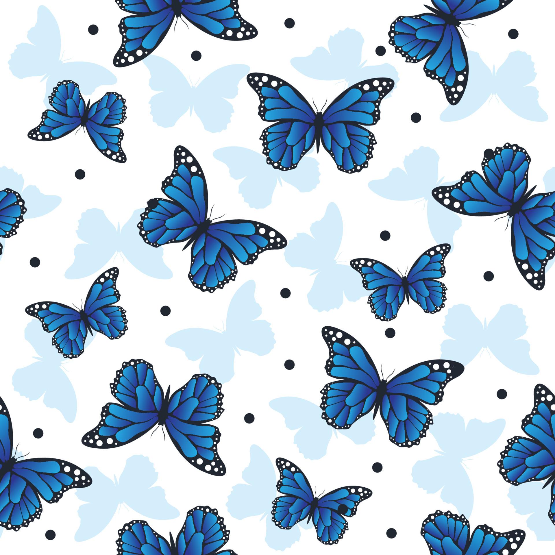 1920x1920 seamless pattern blue butterfly with black circle ornament, pattern art butterfly for wallpaper