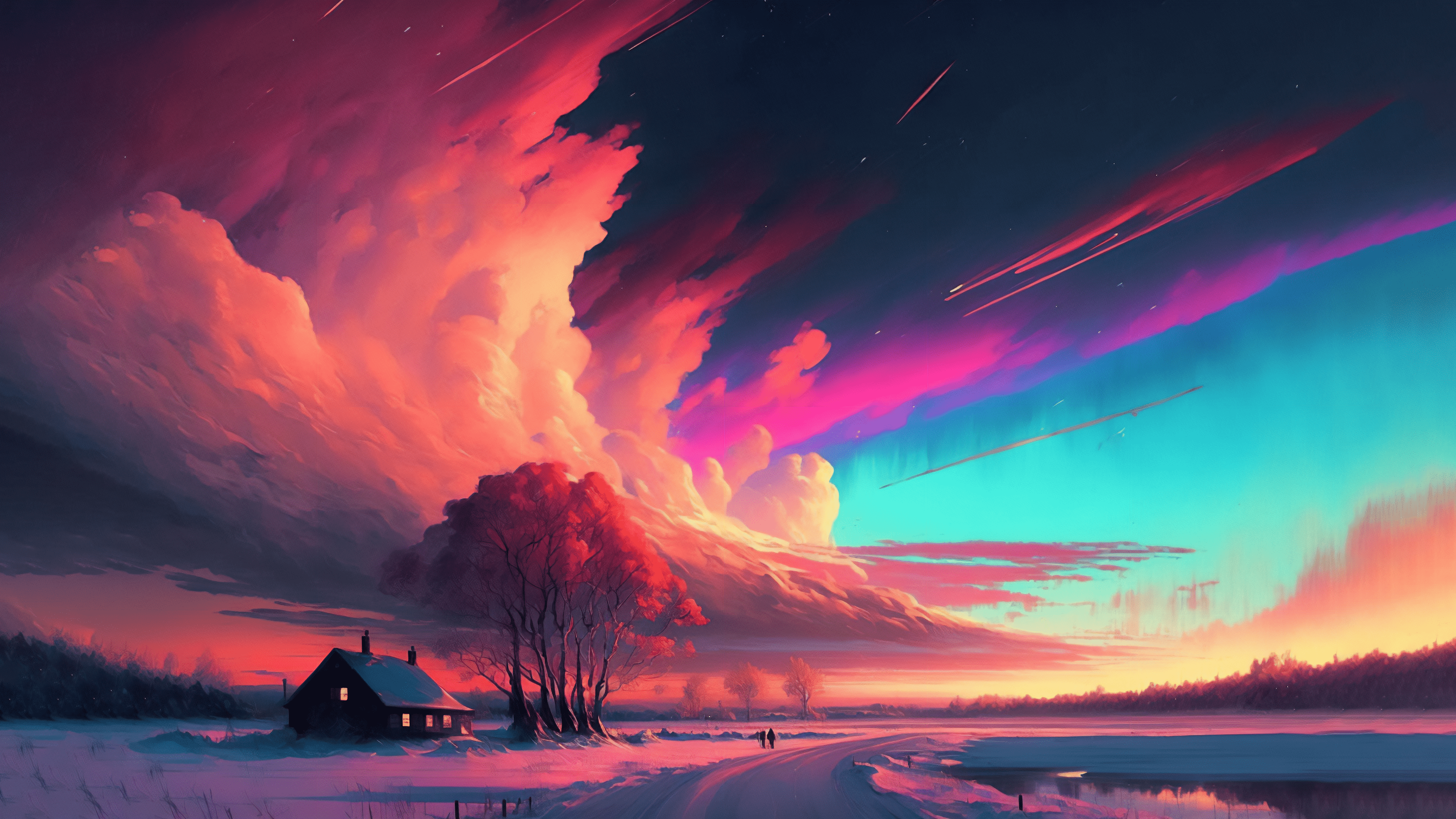 3640x2048 trees, snow, winter, clouds, sky, AI artx2048 Wallpaper .cc
