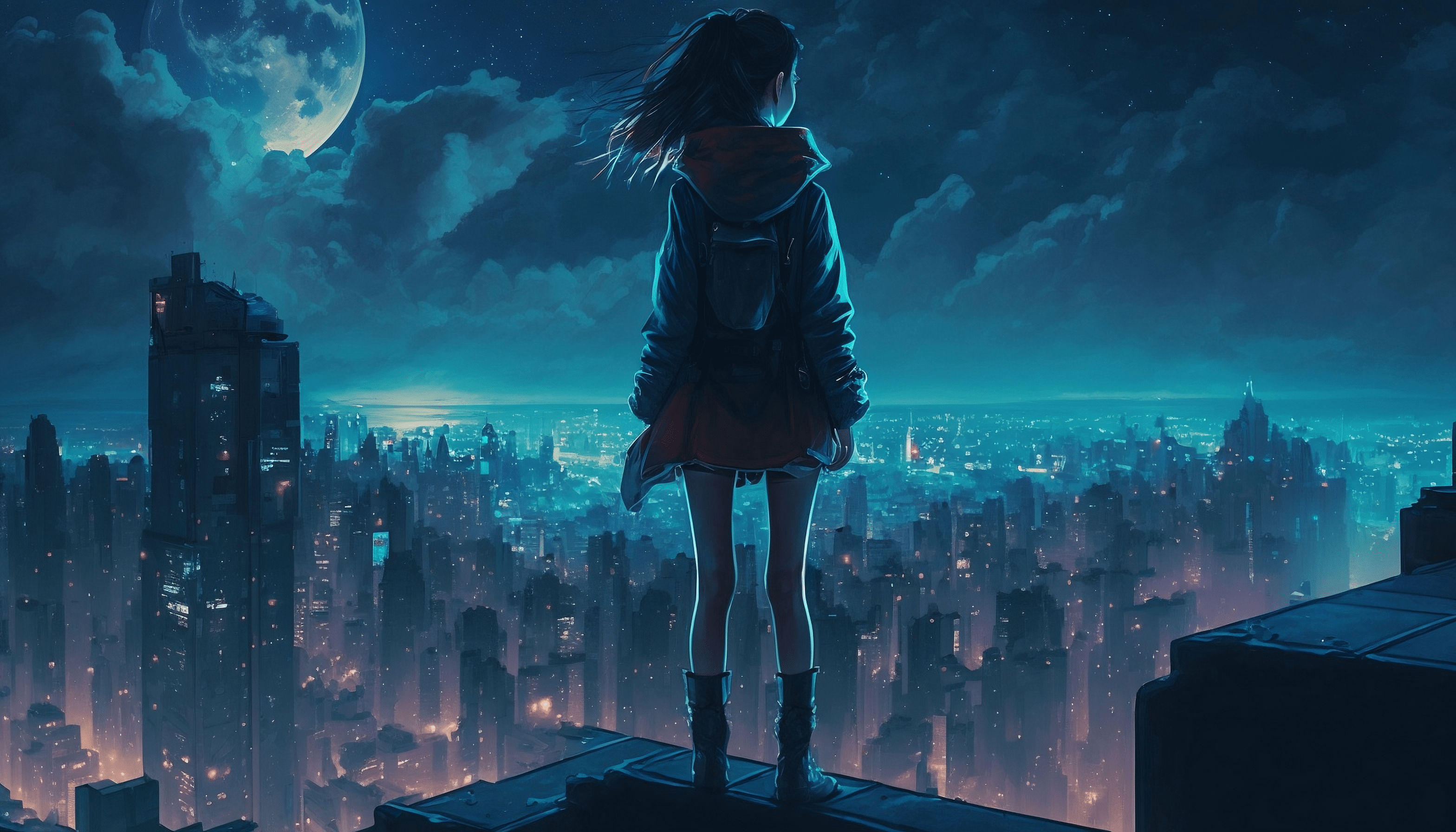 3136x1792 AI art, skyscraper, cityscapex1792 Wallpaper