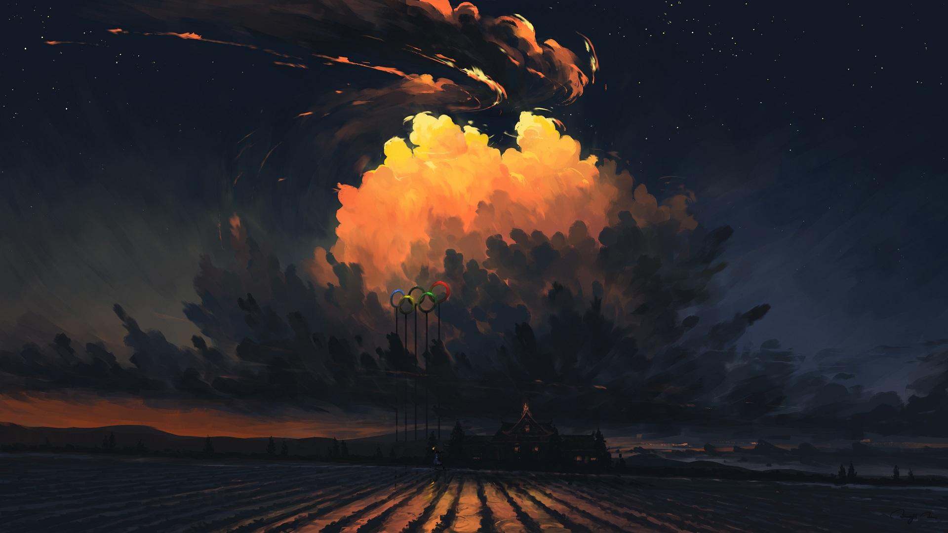 1920x1080 digital painting, night, sky, cloudsx1080 Wallpaper