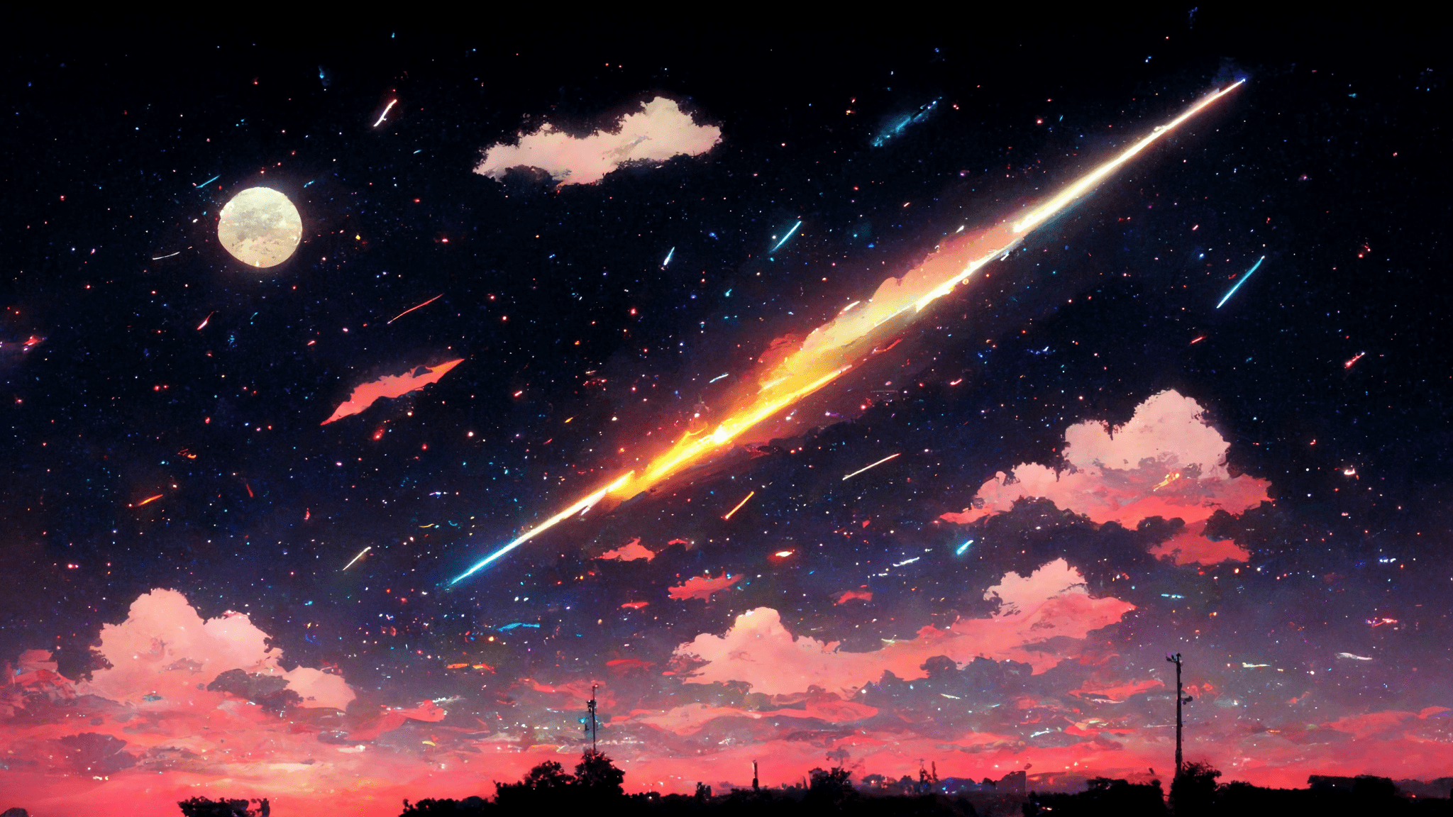 2048x1152 AI art, stars, Moon, clouds, nightx1152 Wallpaper