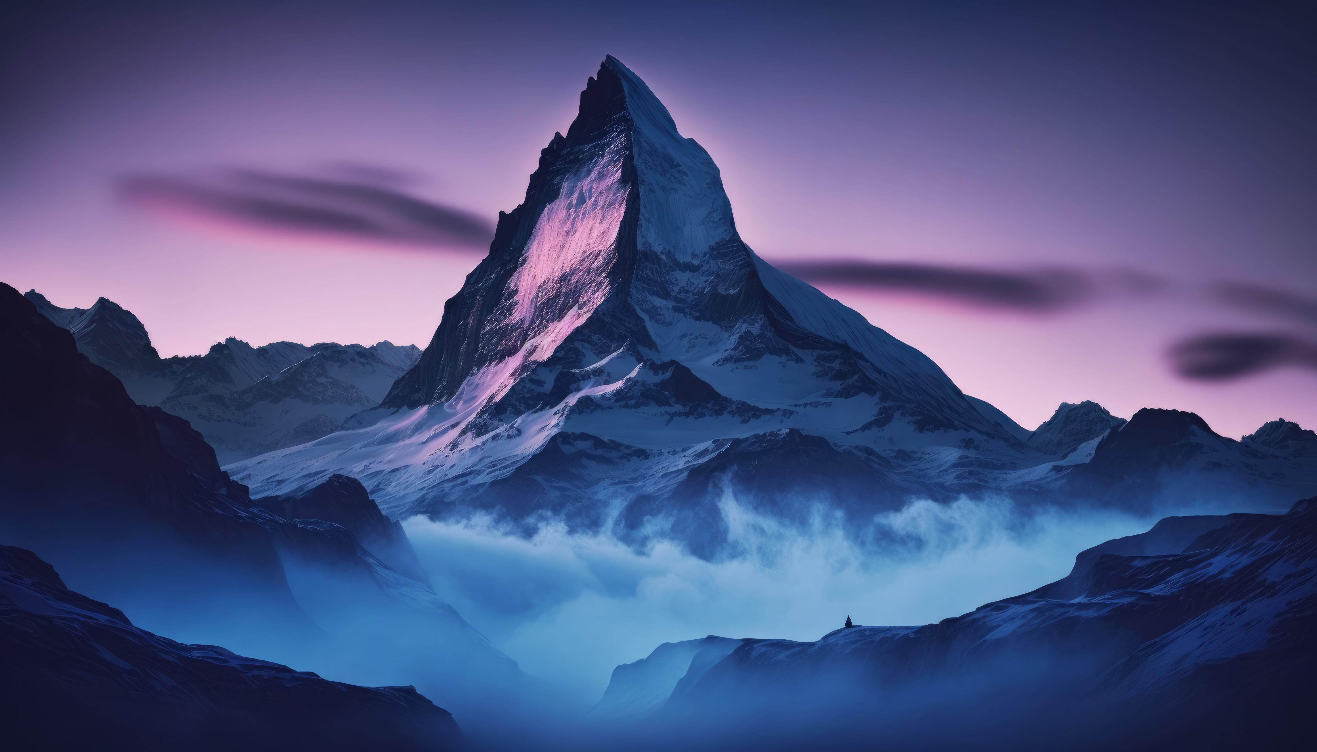4579x2616 AI art, illustration, Matterhorn, mountains, snow, cloudsx2616 Wallpaper