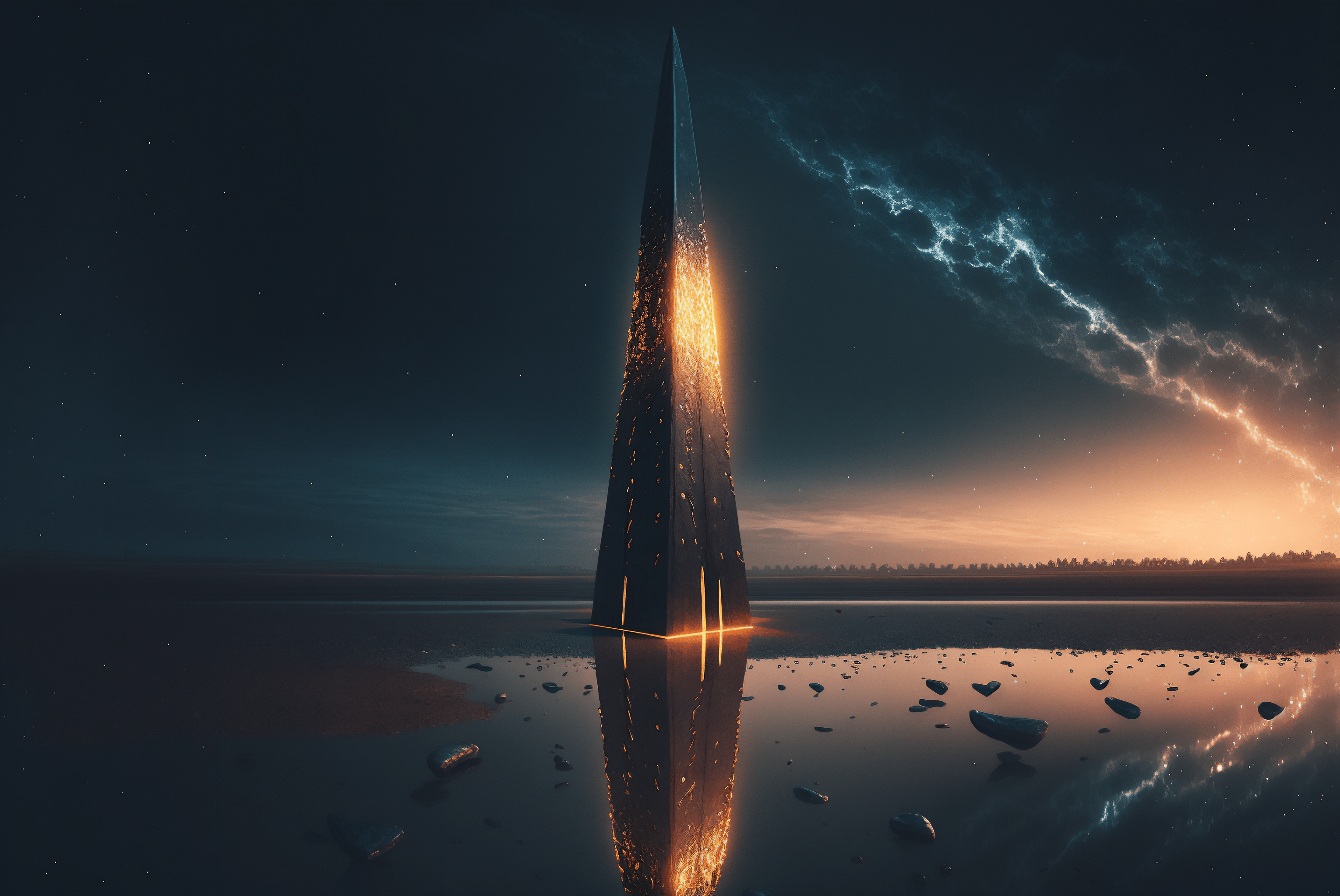 3060x2048 AI art, Obelisk, beach, dawn, reflectionx2048 Wallpaper .cc
