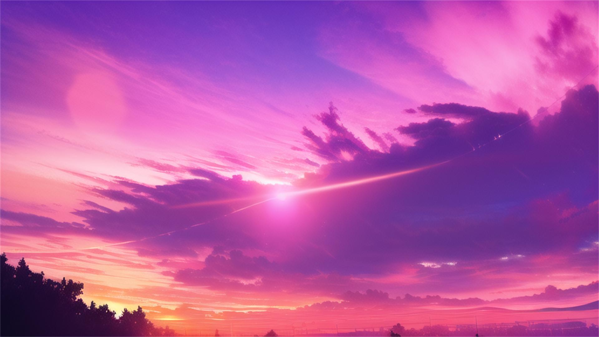 1920x1080 AI art, sunset, sunset glow, sky, clouds, novel aix1080 Wallpaper