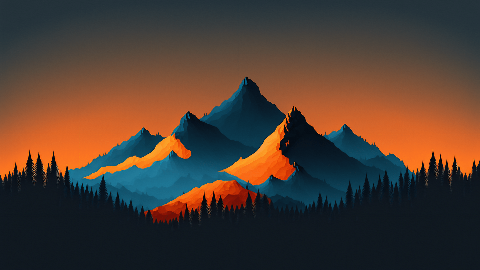 1920x1080 minimalism, illustration, AI art, mountains, blue, orangex1080 Wallpaper