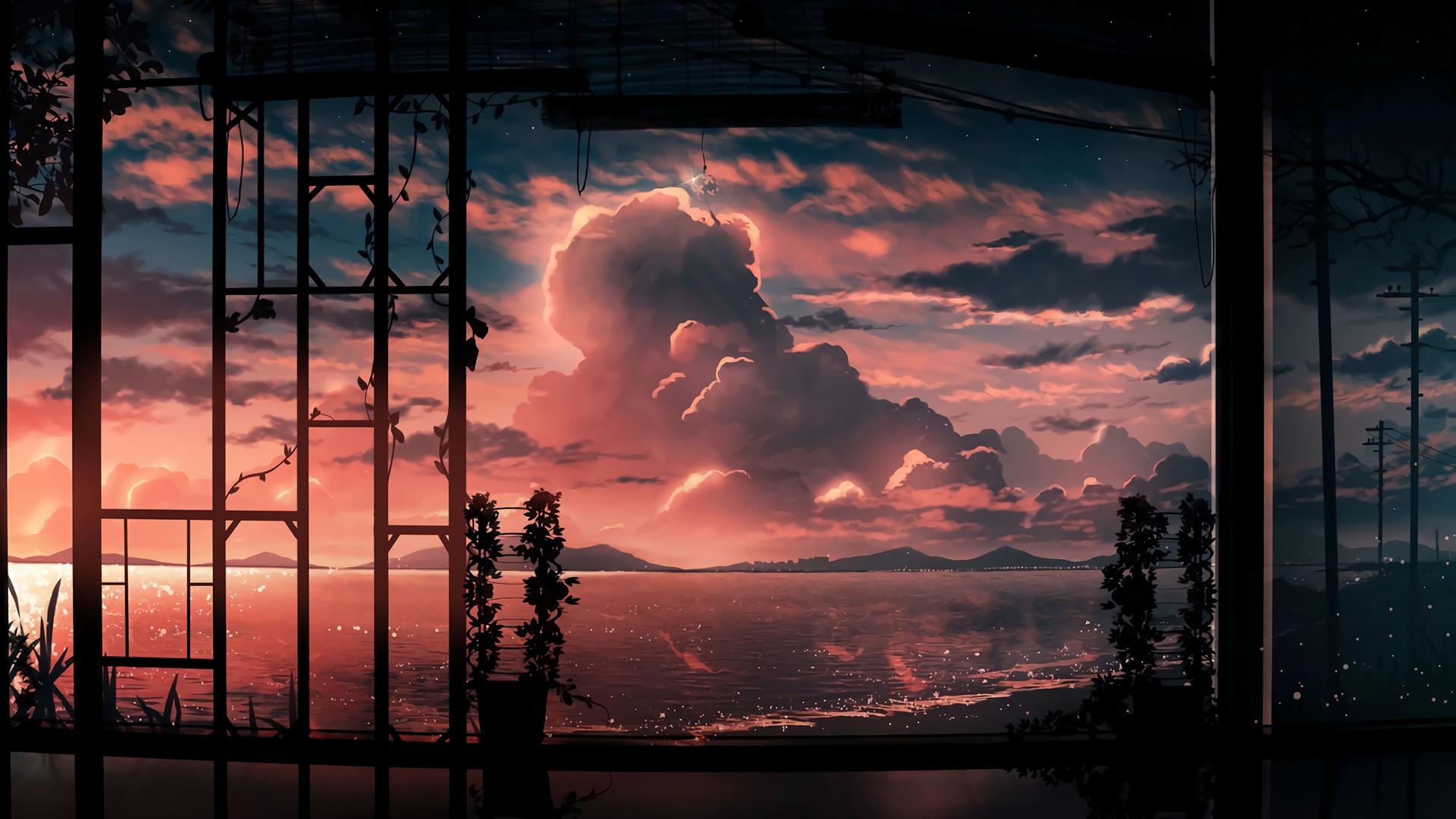 1920x1080 clouds, water, sunset, moescapex1080 Wallpaper