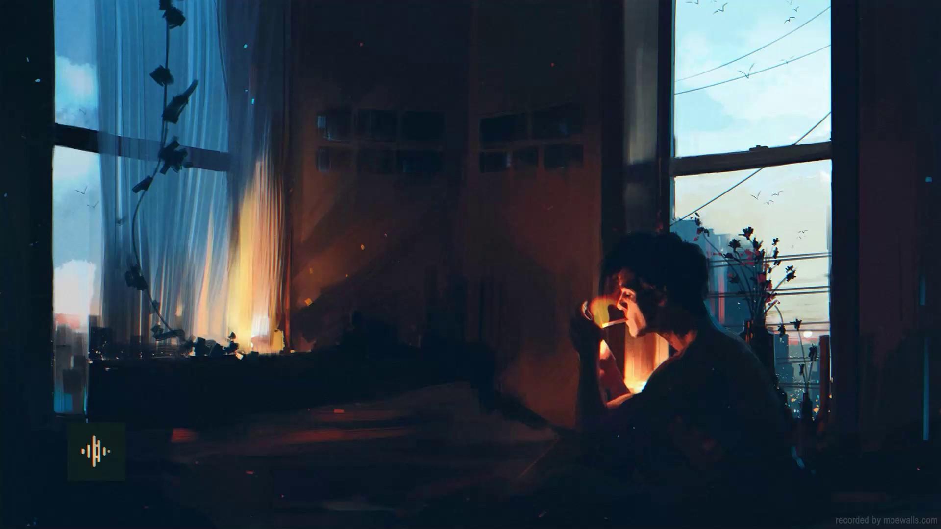 1920x1080 Lonely Lofi Boy Smoking Live Wallpaper