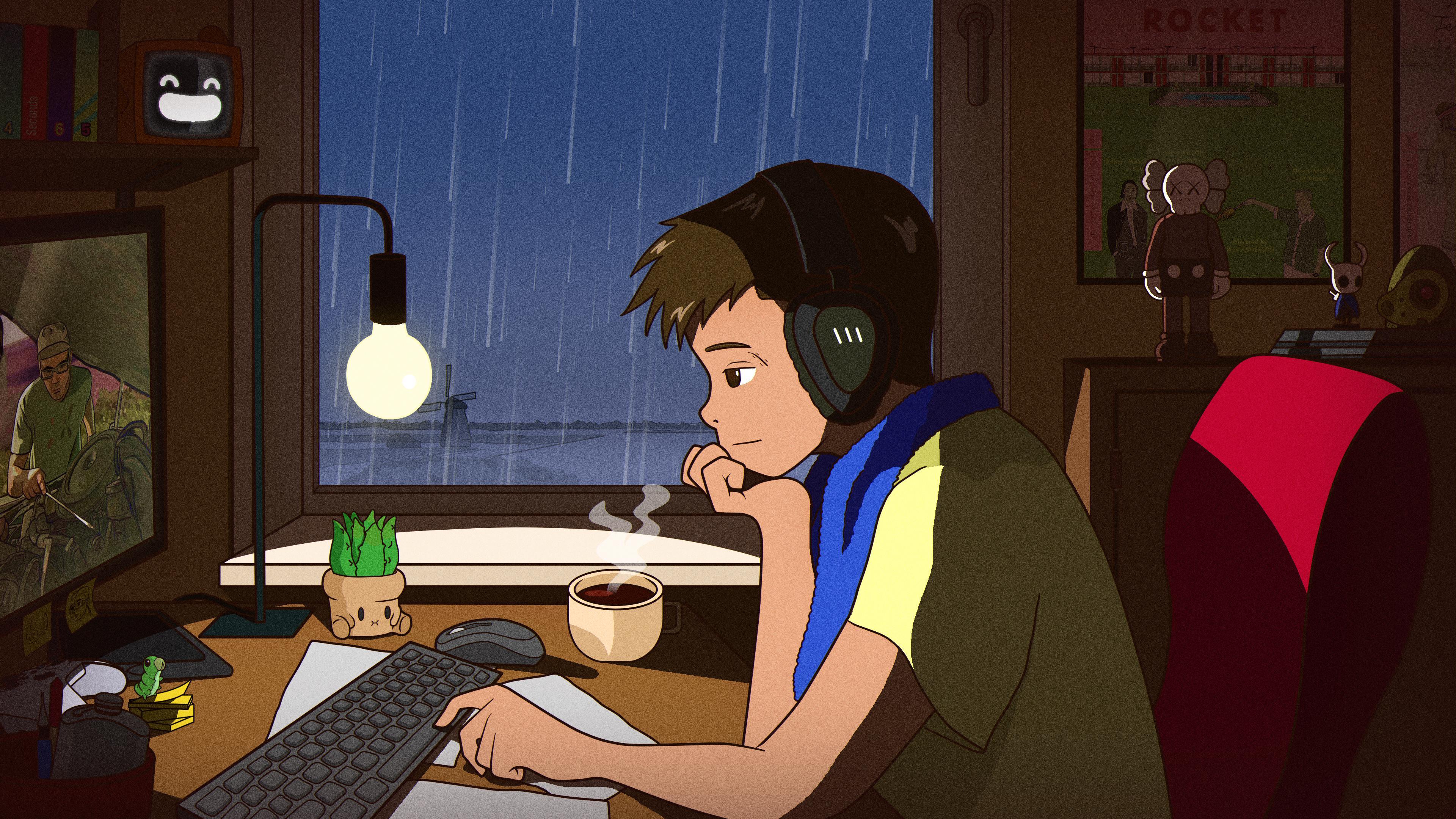 3840x2160 Lofi boy of a character im working on :D, ig @daymoniacal