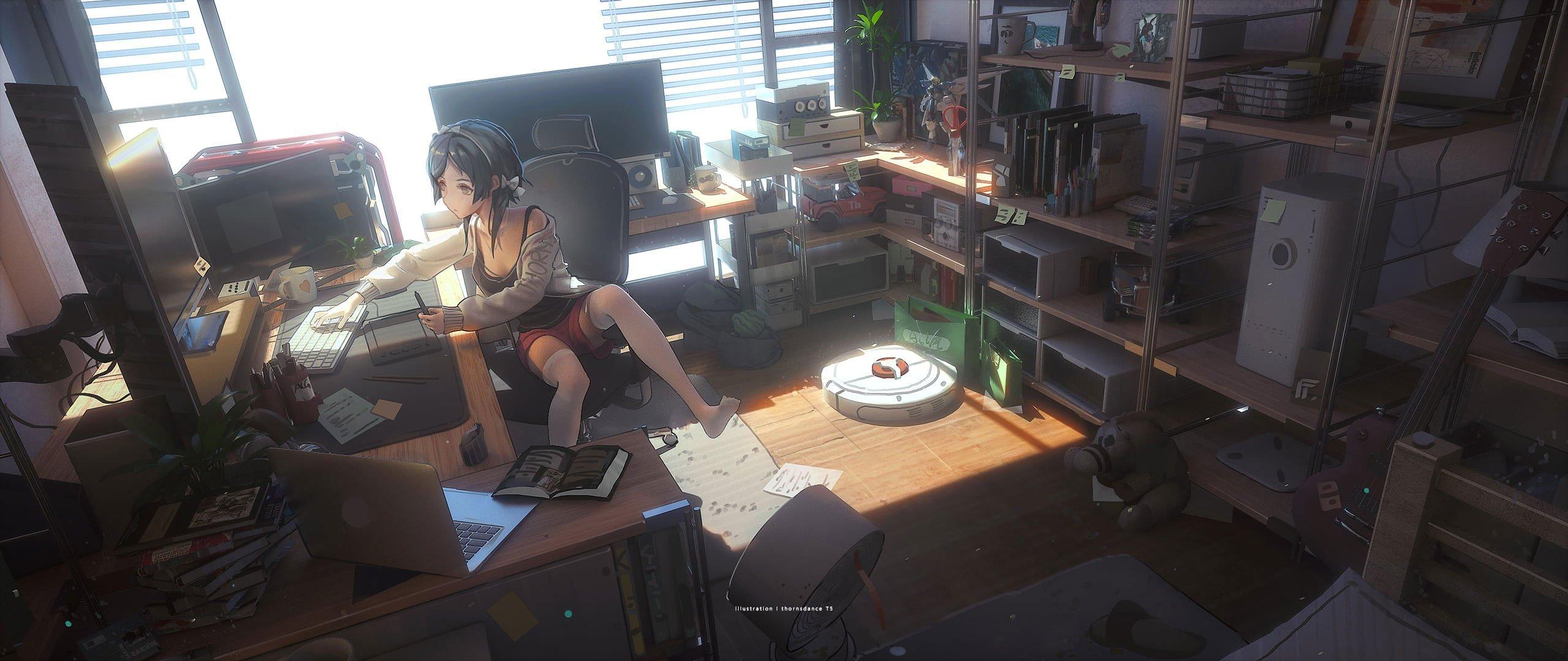 2560x1080 Lofi Bedroom Wallpaper