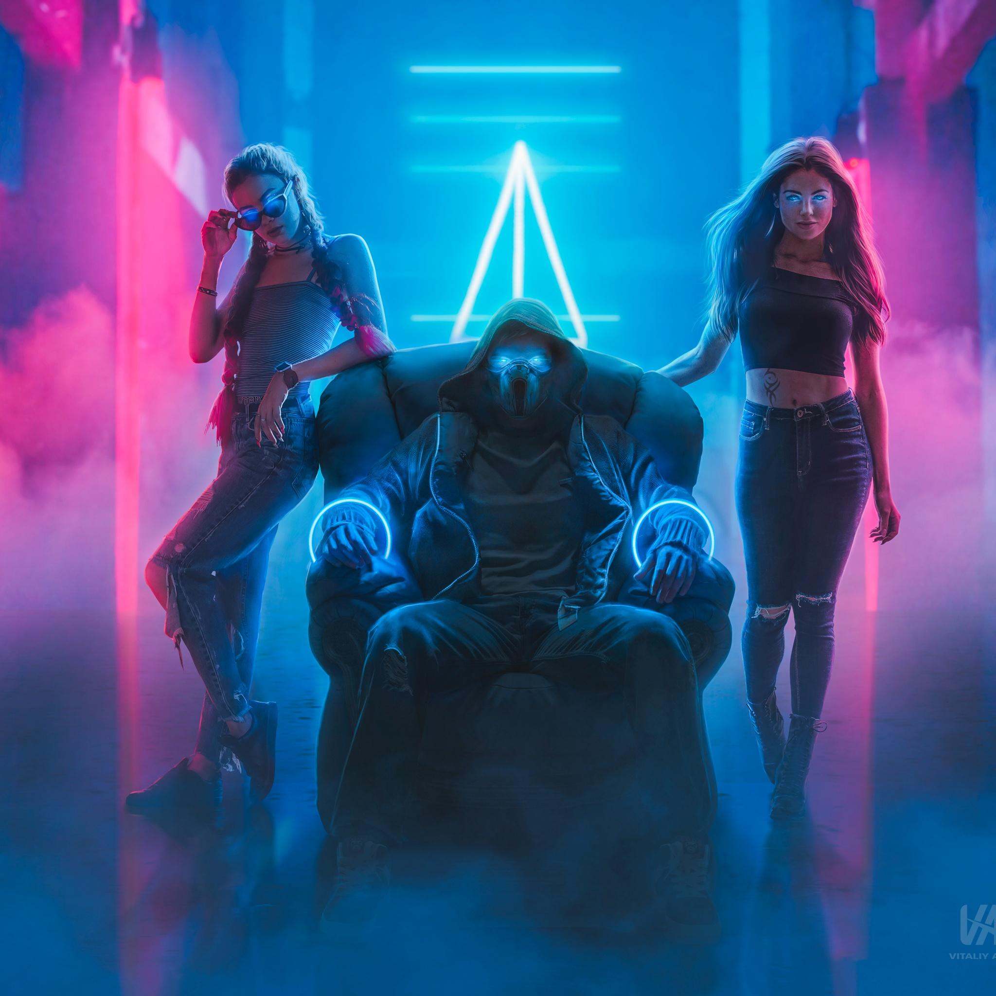 2048x2048 Bad boy Wallpaper 4K, Bad girls, Neon light, Graphics CGI