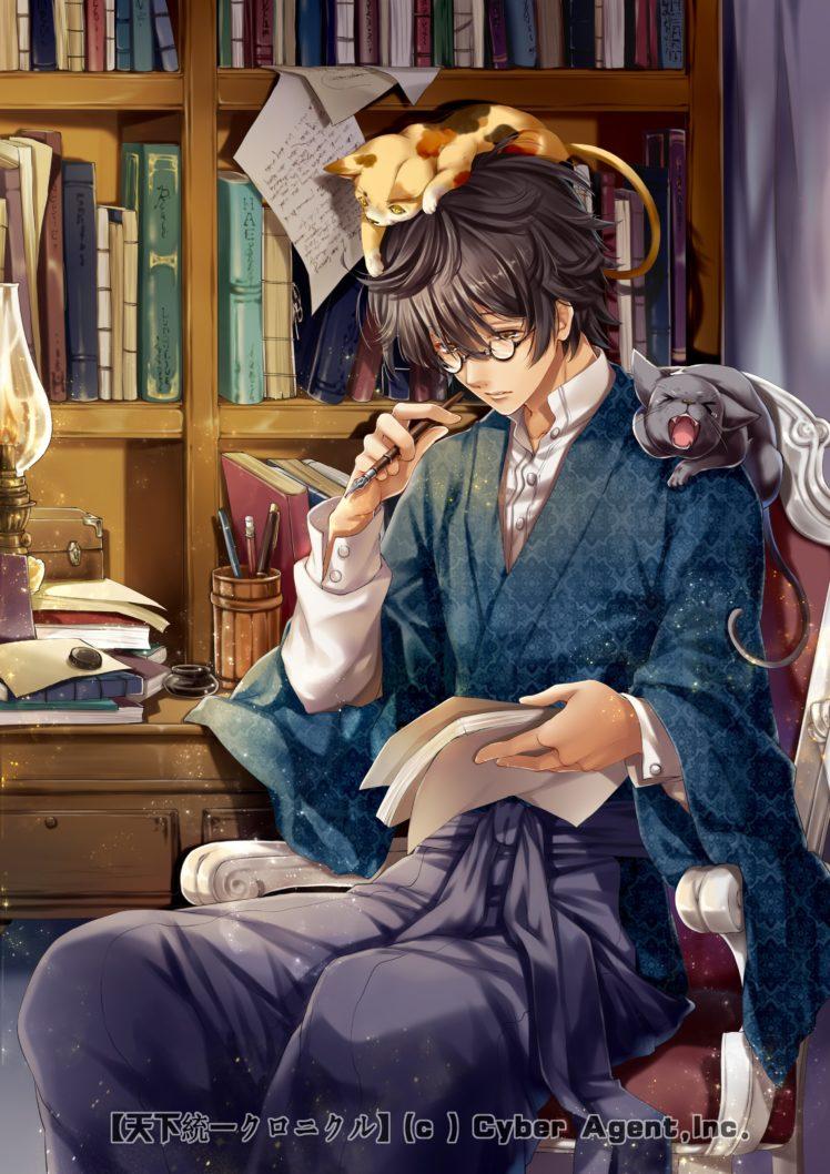 748x1058 cyberagent, Tenka, Touitsu, Chronicle, Anime, Video, Games, Anime, Character, Guy, Cats, Cute Wallpaper HD / Desktop and Mobile Background