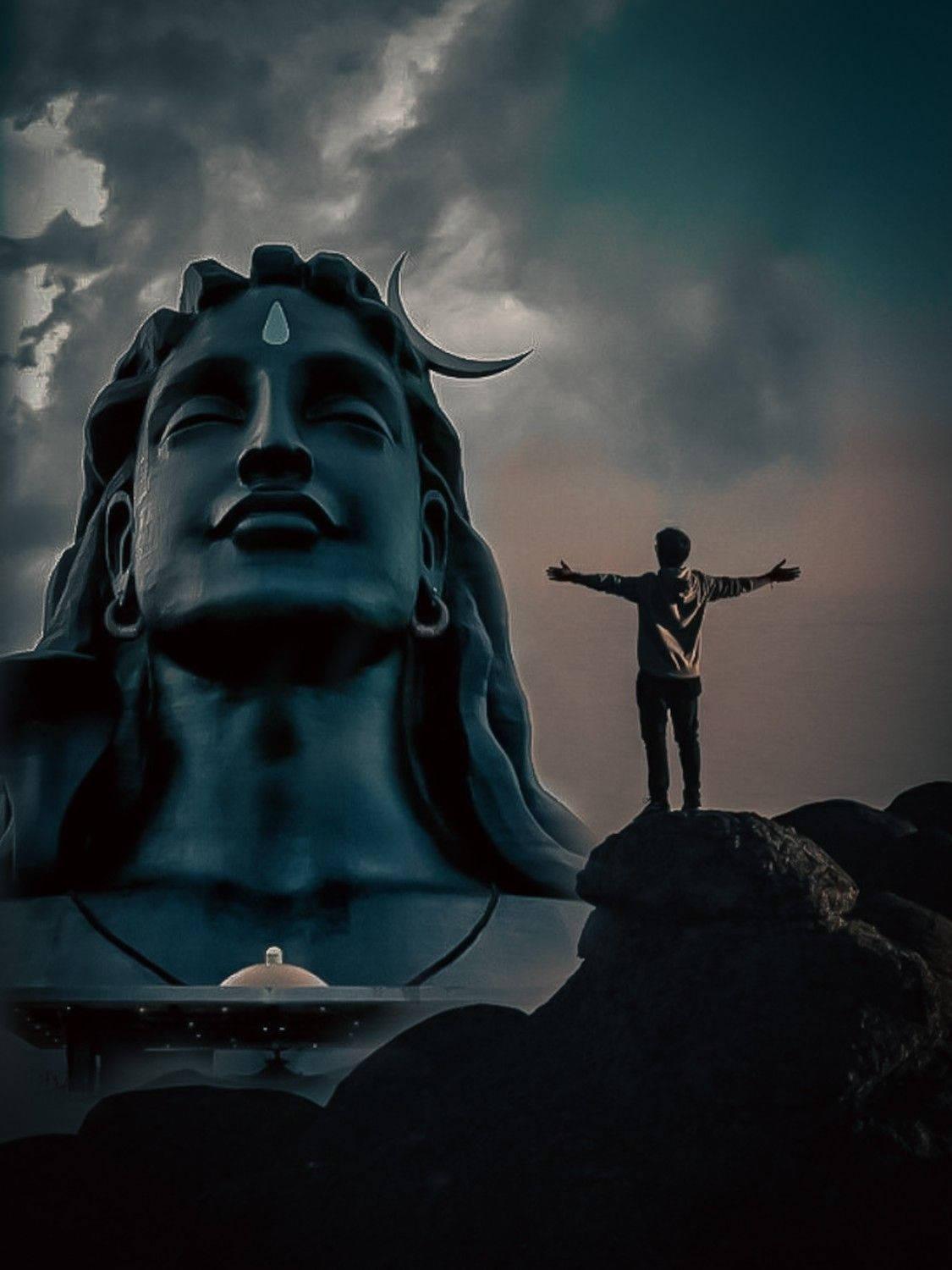 1125x1500 Download Mahadev Full HD Sculpture With Man Wallpaper
