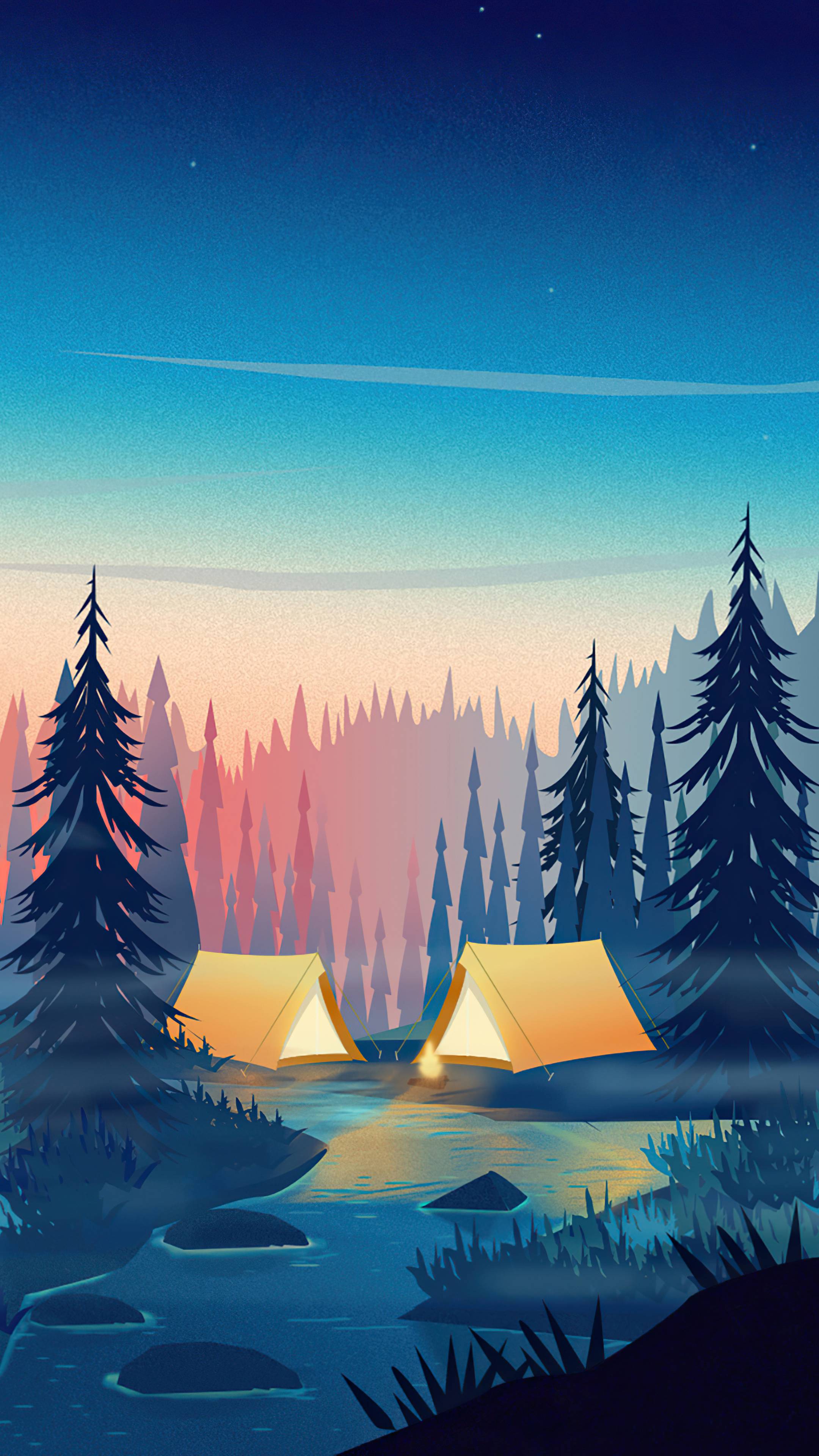 2160x3840 Camping Minimalism 4k Sony Xperia X, XZ, Z5 Premium HD 4k Wallpaper, Image, Background, Photo and Picture