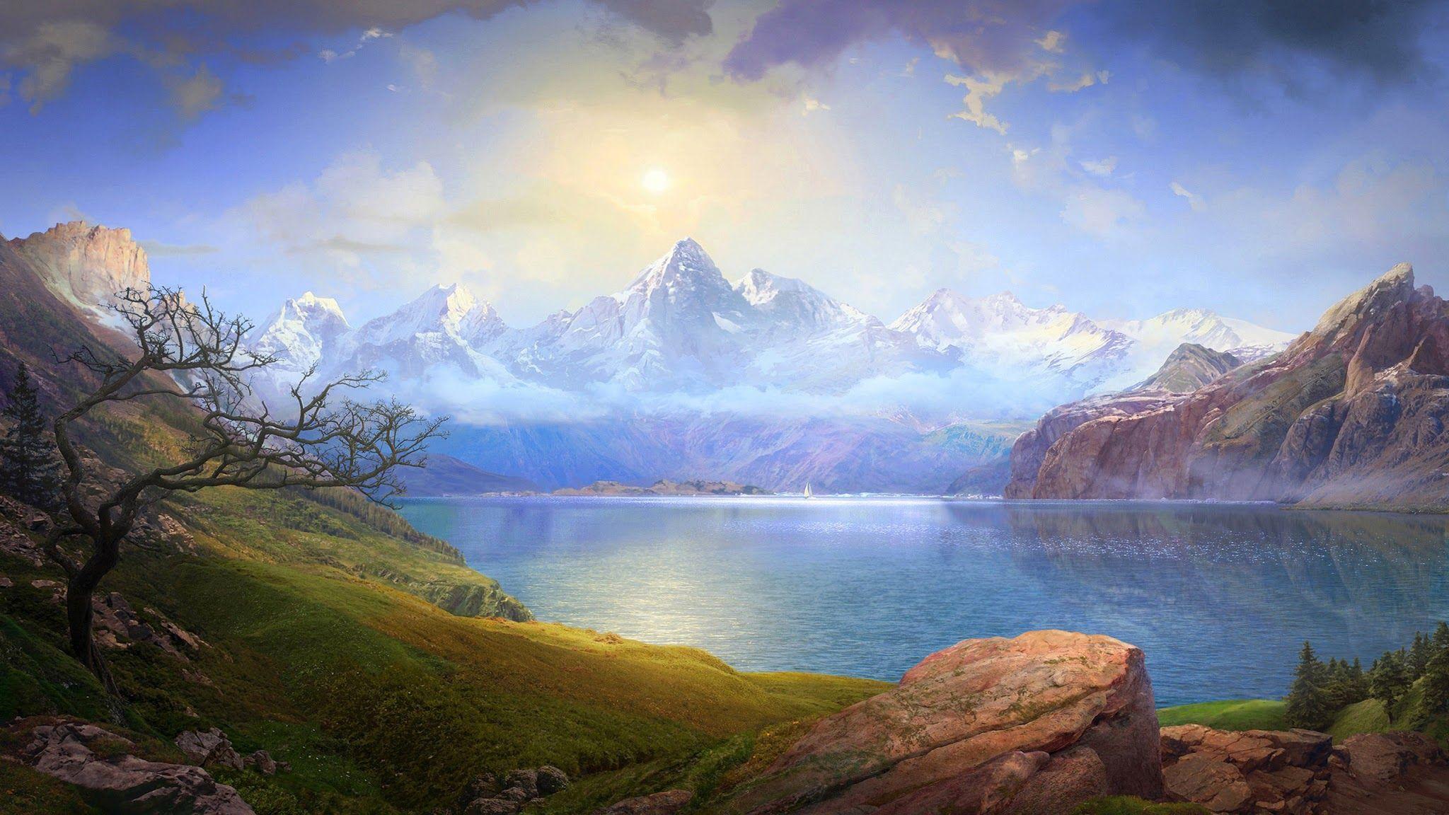 2048x1152 Paradise Heaven Free Wallpaper 2017 05 Papel De. Landscape Paintings, Fantasy Landscape, Fantasy Picture