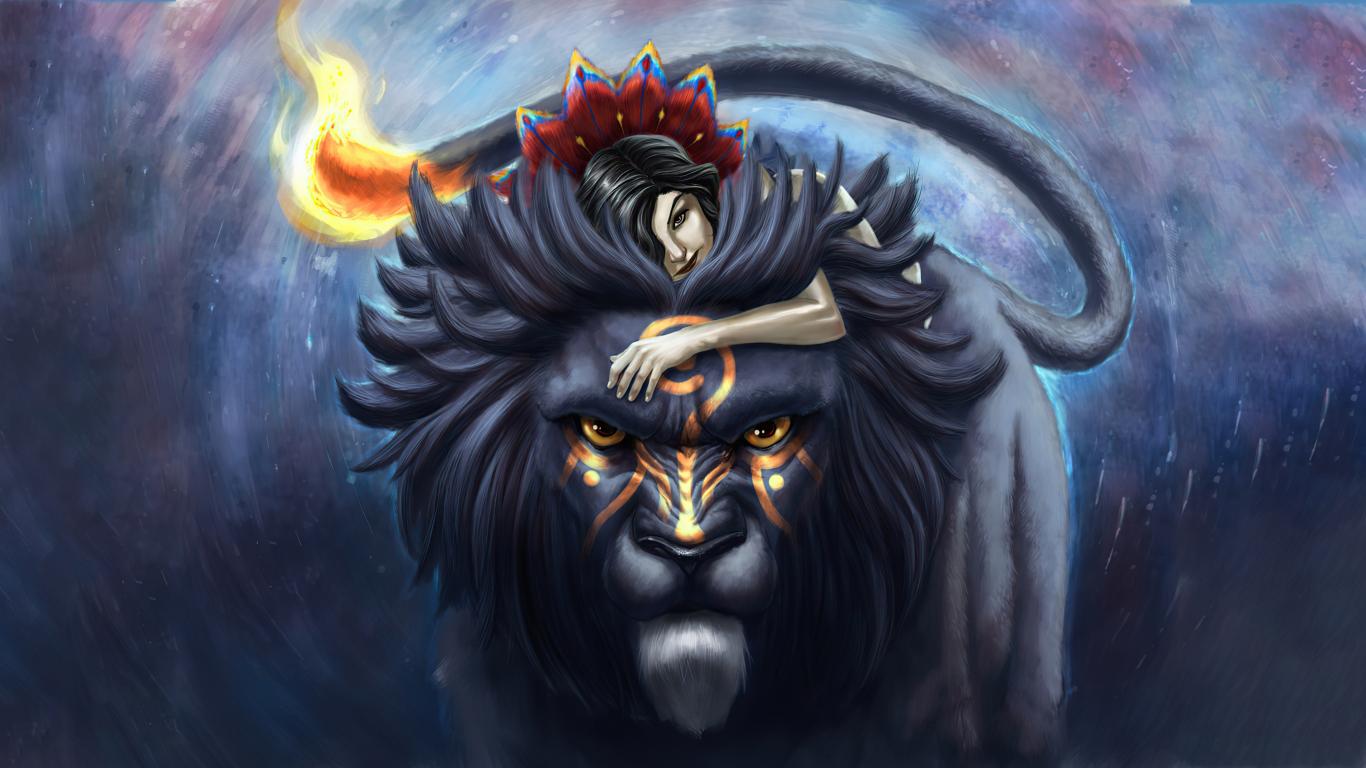1366x768 The Girl And The Lion Fantasy Wallpaper Background For Your XFCE Desktop