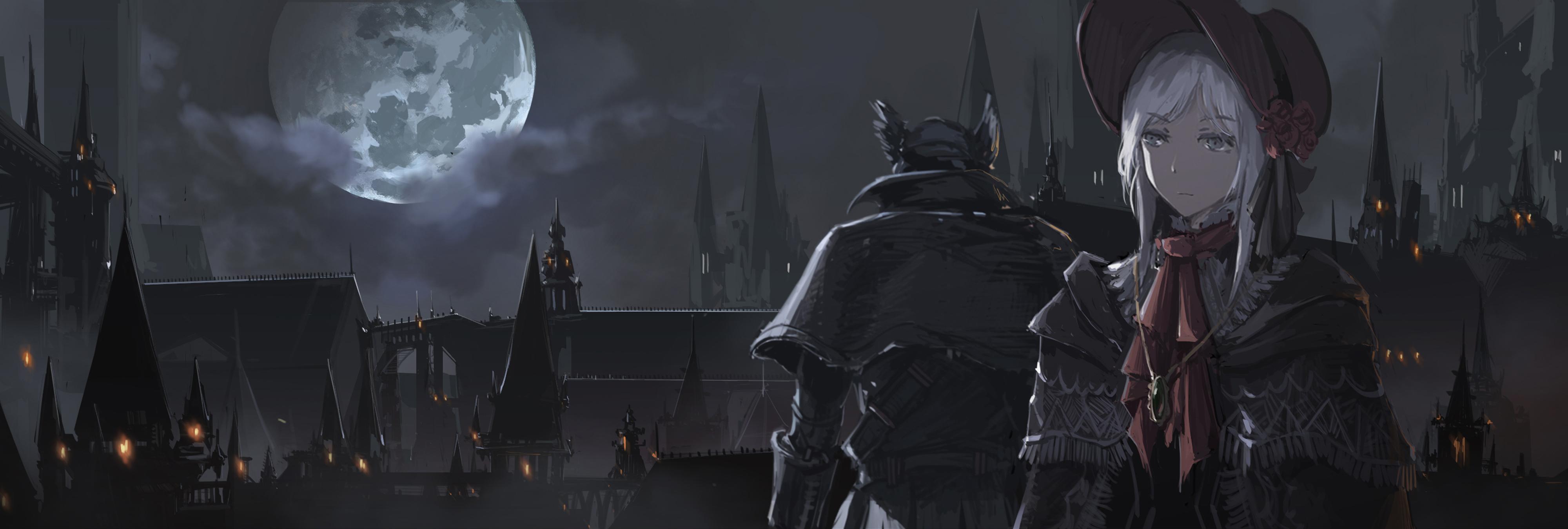 4000x1351 Bloodborne, Moon, Plain Doll (Bloodborne) Gallery HD Wallpaper