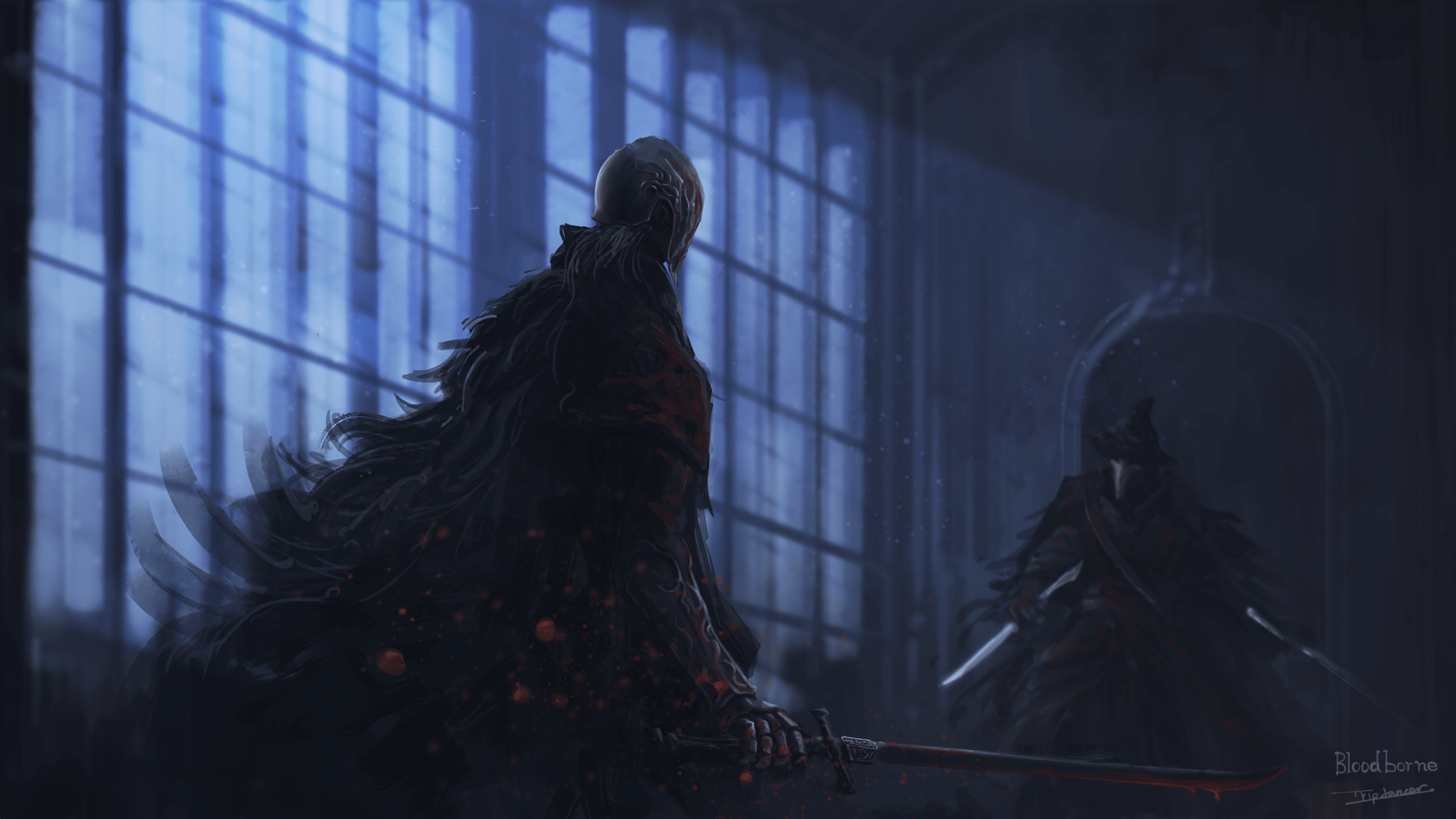 1920x1080 eileen the crow and bloody crow of cainhurst (bloodborne) drawn
