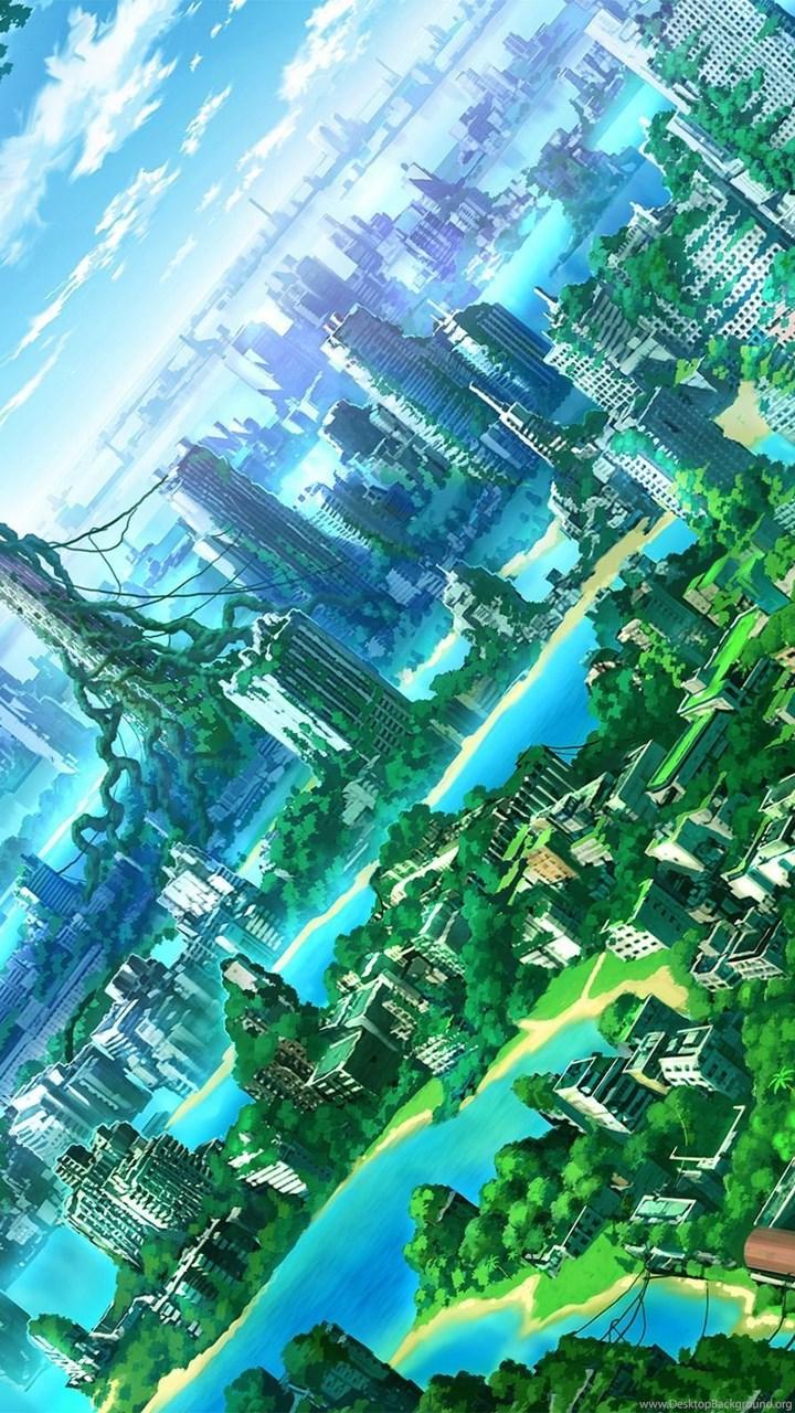 720x1280 Green City Anime Wallpaper