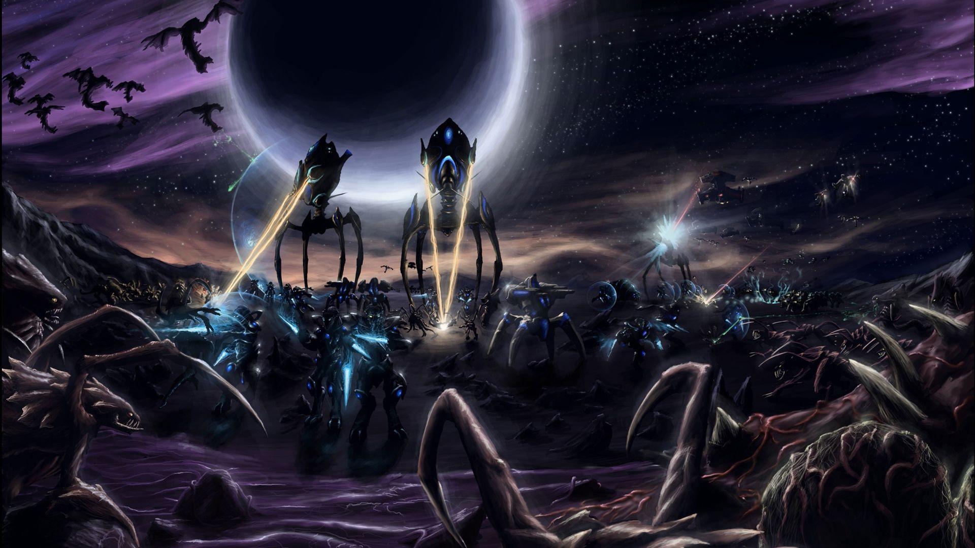 1920x1080 Download Wallpaper 1920x1080 starcraft, robots, planet, space Full