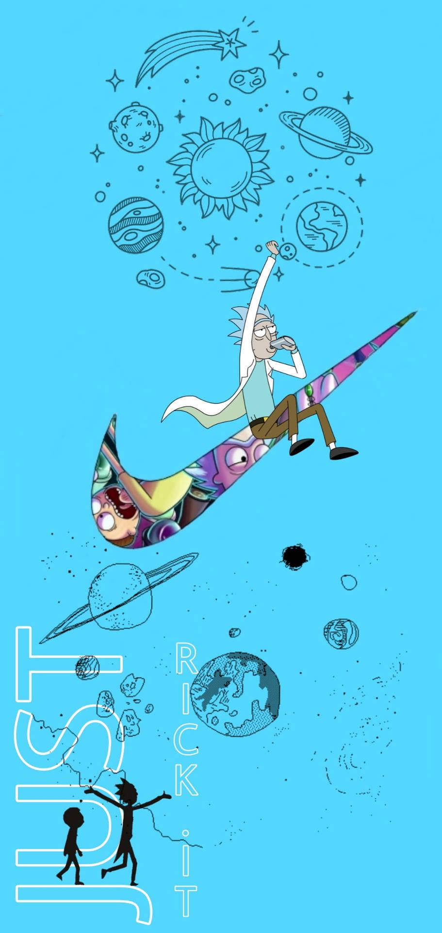 911x1920 Download Nike X Rick And Morty Cool Poster Wallpaper