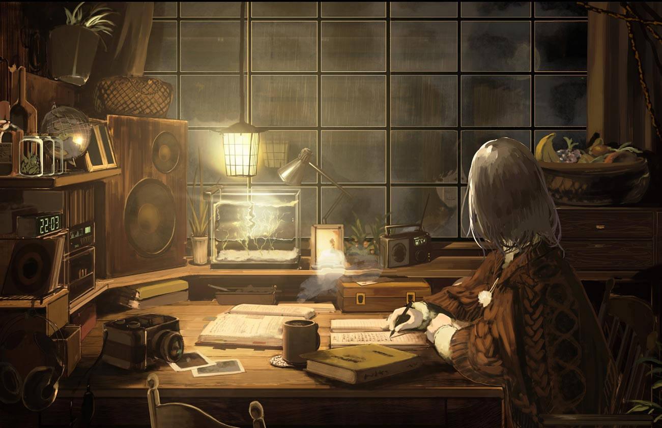 1301x842 Download Cluttered Study Aesthetic Desk Wallpaper