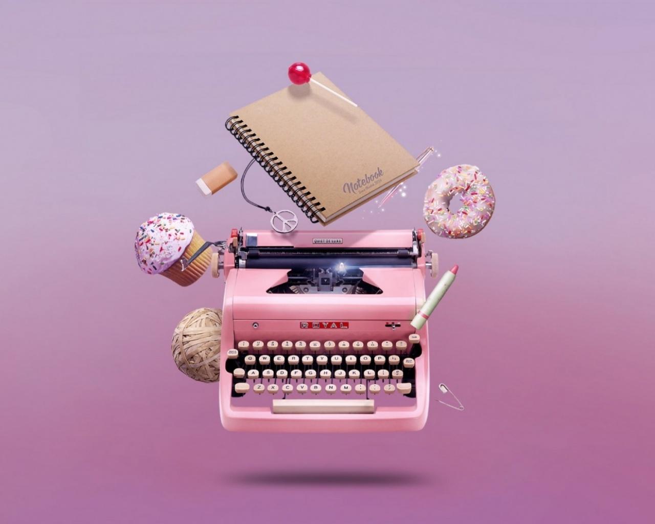 1280x1024 Pink Type Writer & Sweets desktop PC and Mac wallpaper