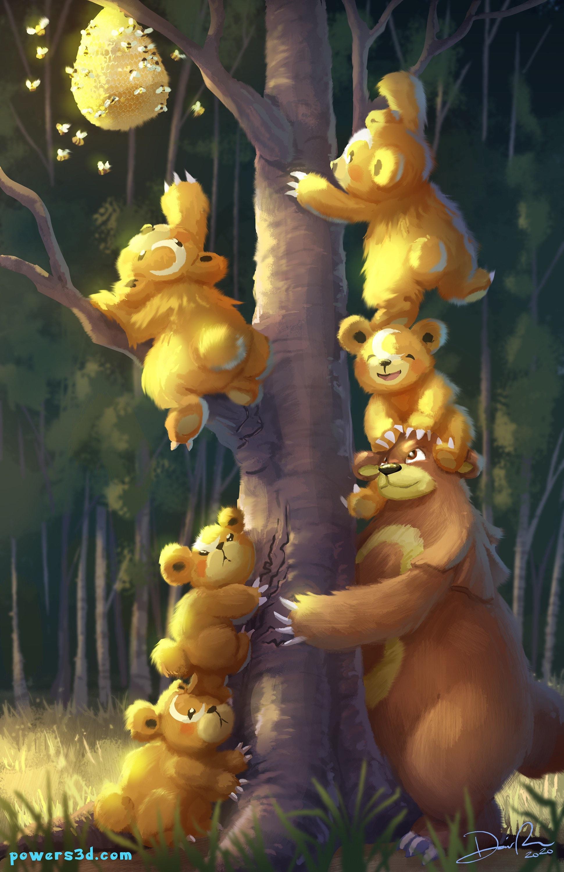 1940x3000 Ursaring and Teddiursa Babies Art Print