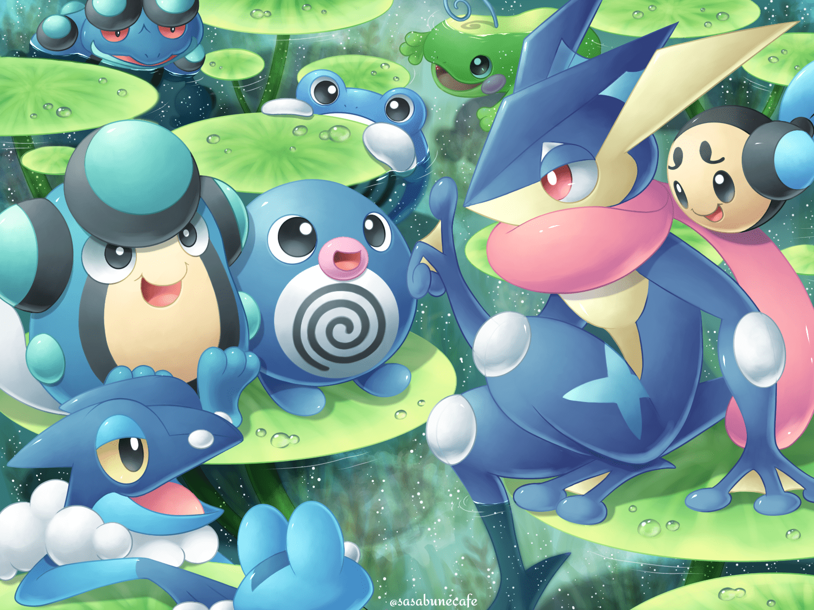 1600x1200 greninja, froakie, poliwag, tympole, politoed, and 4 more (pokemon) drawn