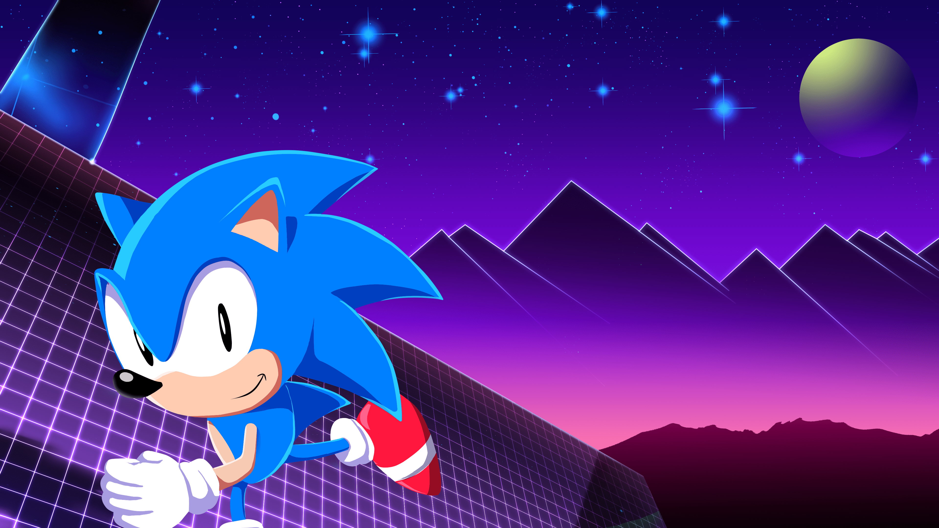3840x2160 Vaporwave Sonic in VHS Cover Land (art by yours truly)