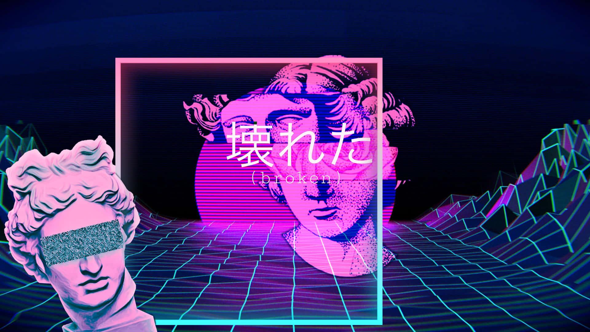 1920x1080 Download A Neon Frame With A Statue Wallpaper