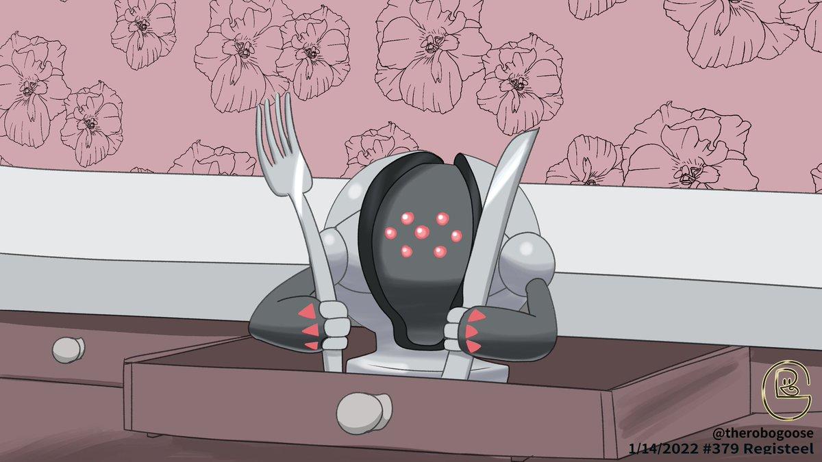 1200x675 Goosey is fascinated by your silverware. #registeel #pokemon