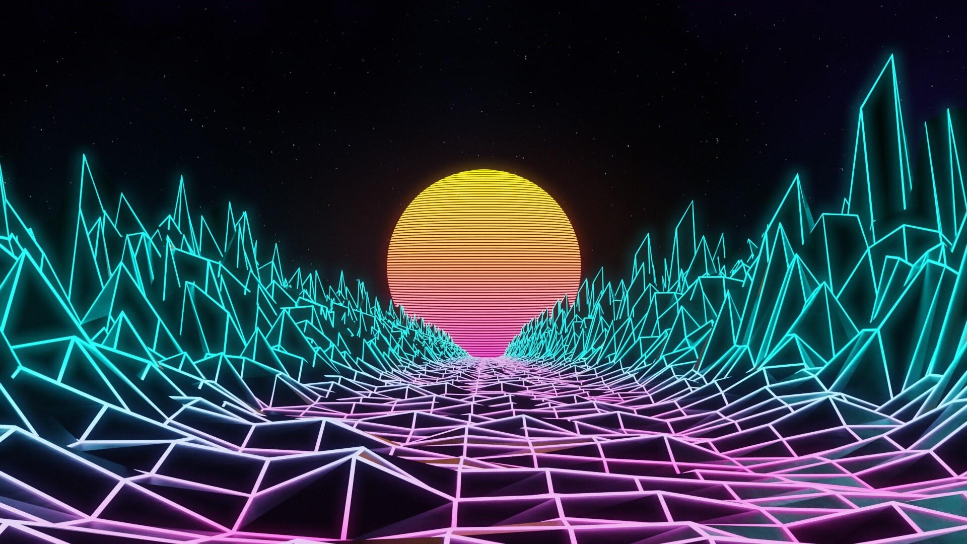 1920x1080 Retrowave, cyan, neon, digital art, pink, synthwave Gallery HD Wallpaper